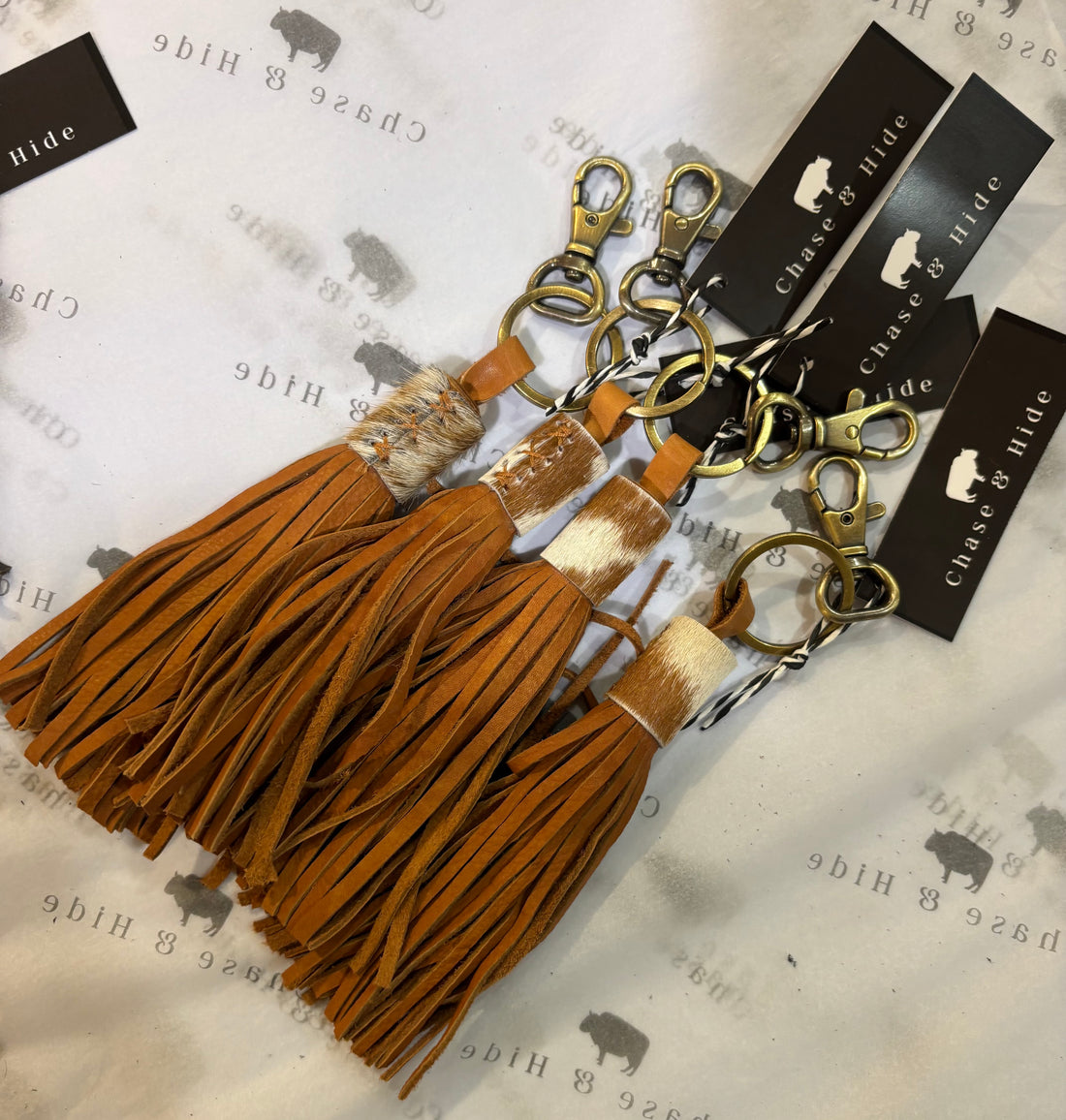 Hide and leather Tassel Keyring / Keychain