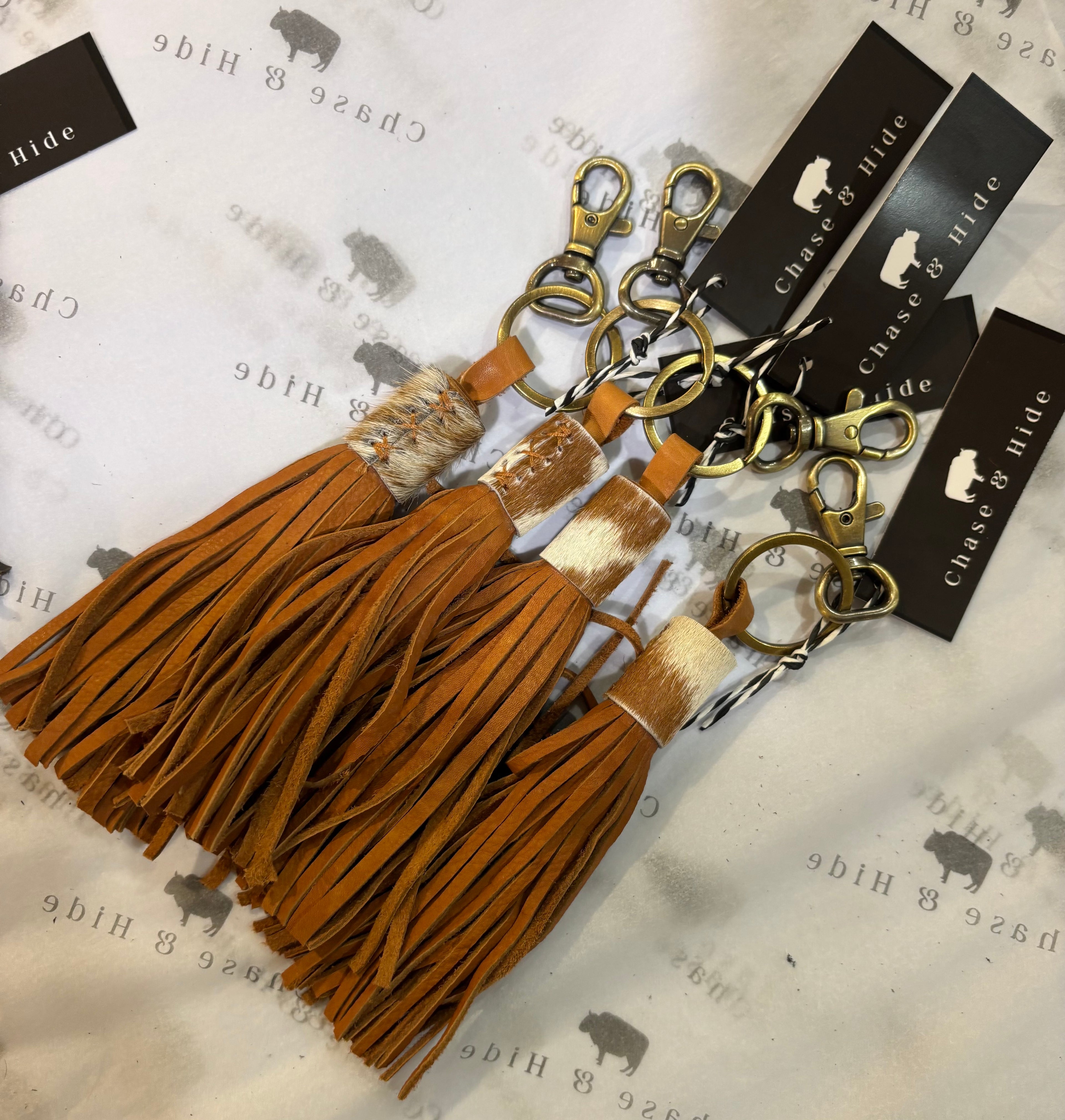 Hide and leather Tassel Keyring / Keychain