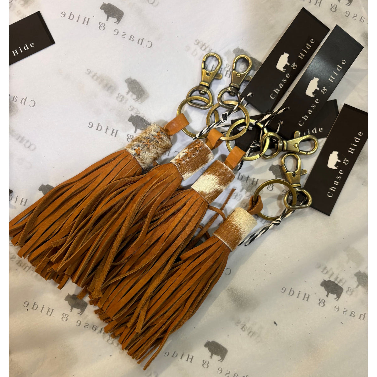 Hide and leather Tassel Keyring / Keychain