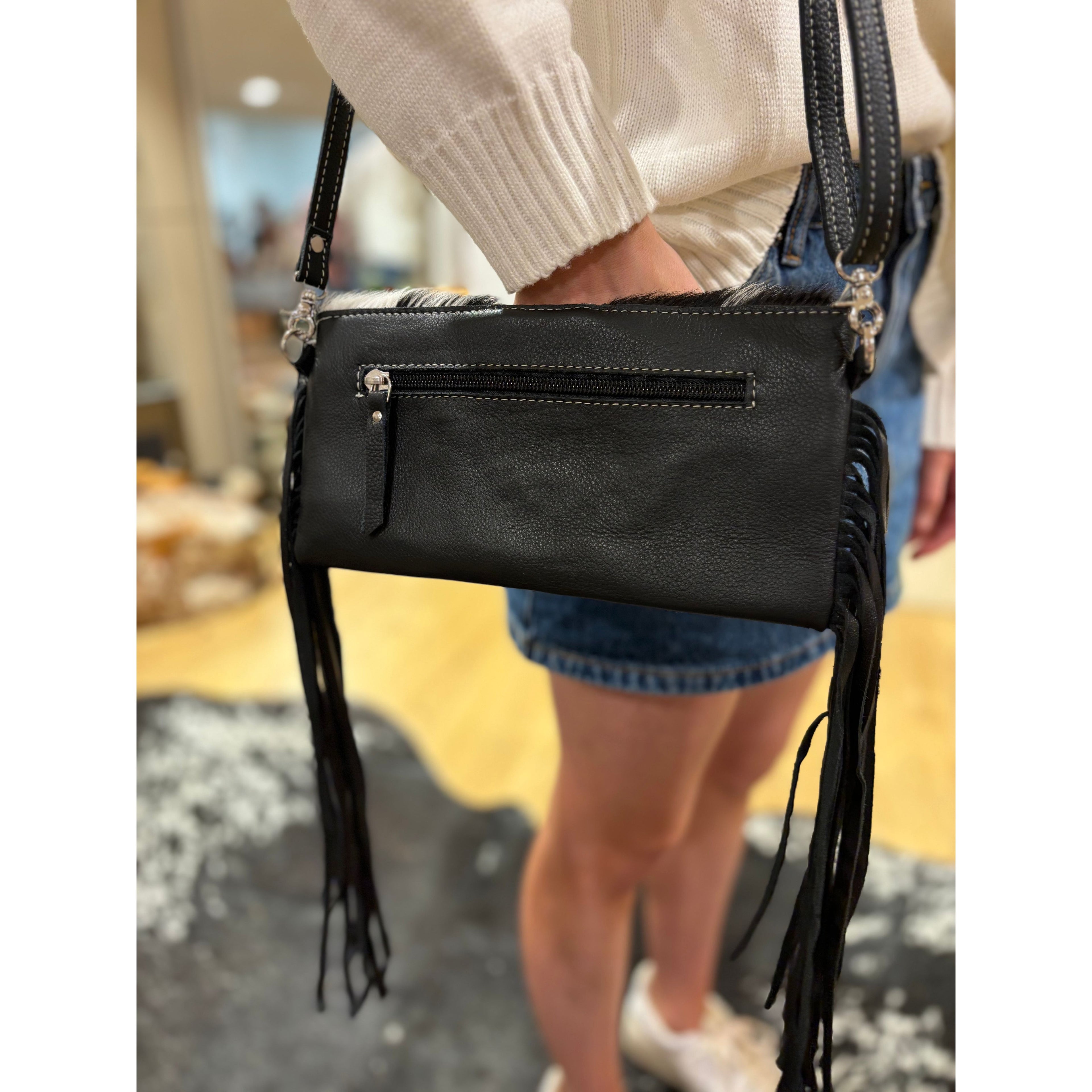 Hand Painted Tooling Leather Flap Cowhide Bag With Fringes – AB74