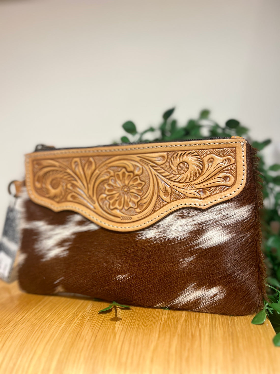 Mia Hide &amp; tooled leather clutch 