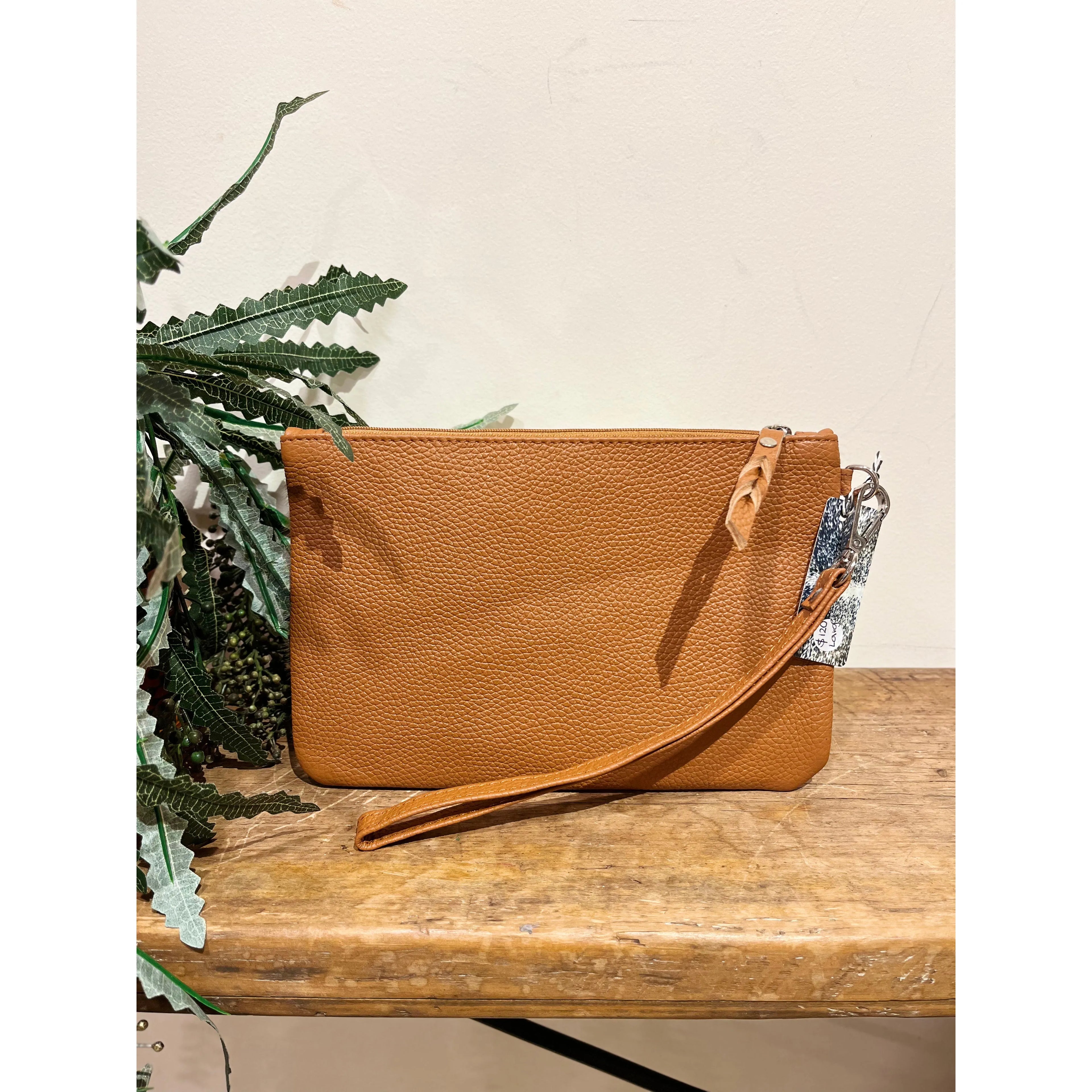Large Hide Tan Clutch