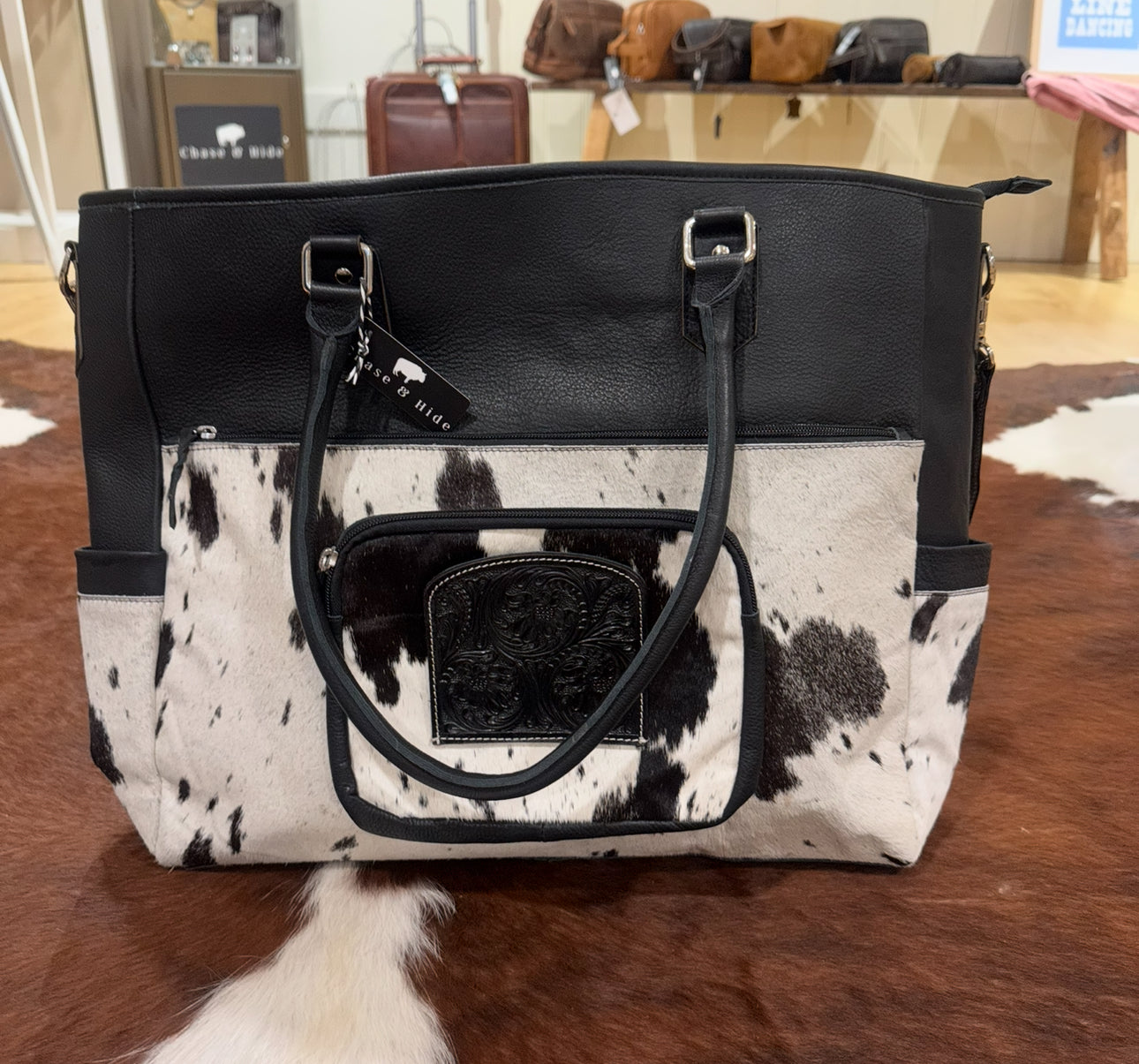 Cowhide and tooling leather nappy / Large Bag