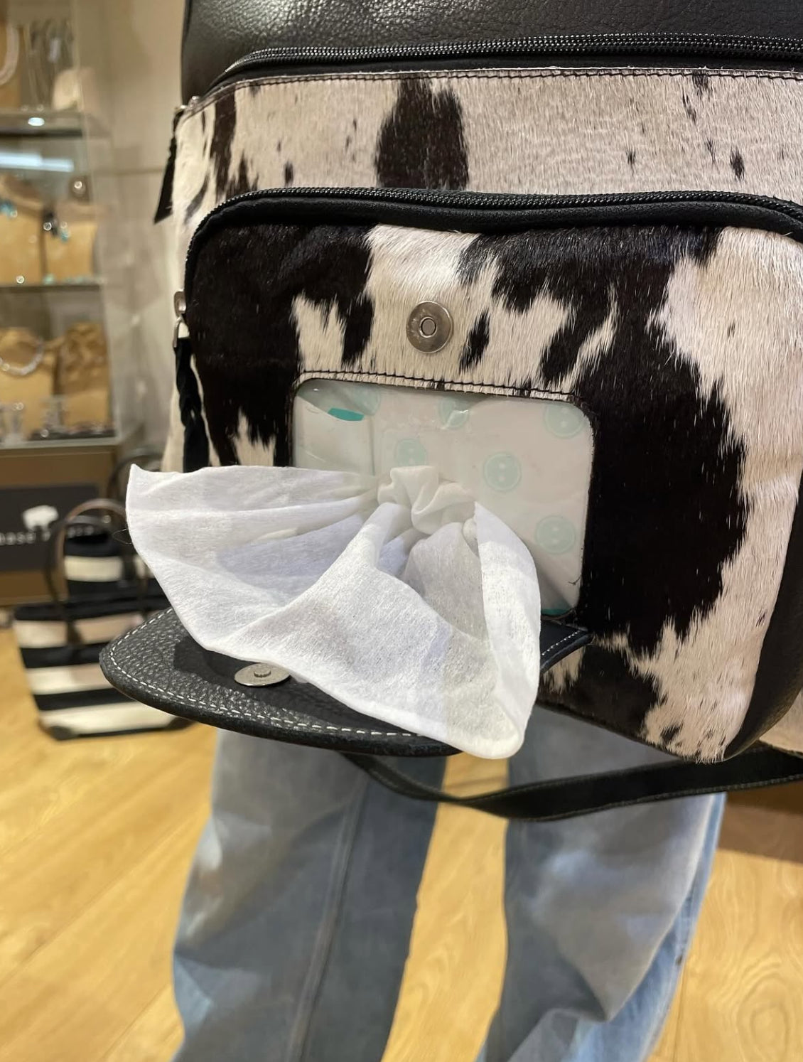 Cowhide and tooling leather nappy / Large Bag