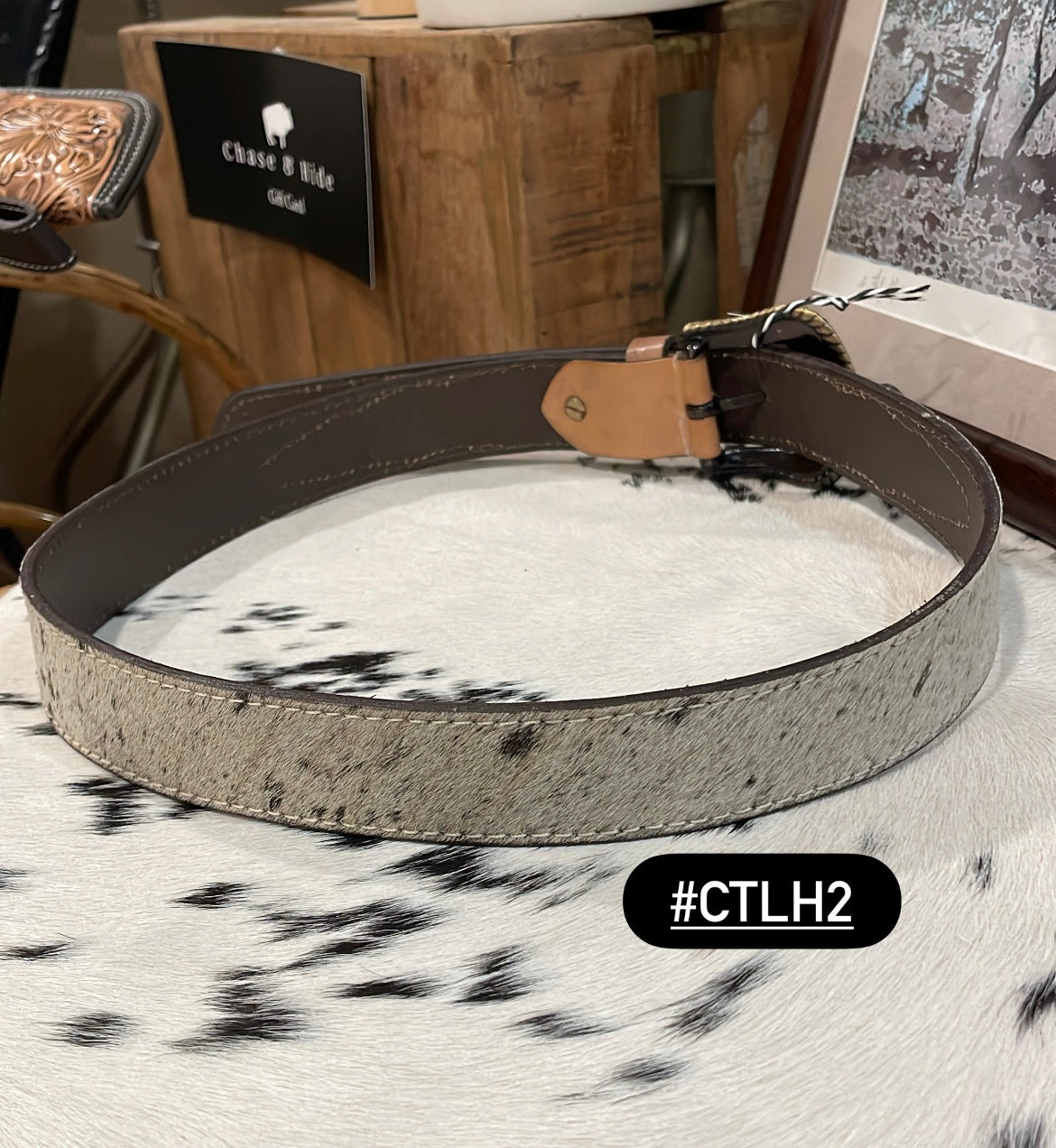 Chocolate Tooled Leather and Hide Belt