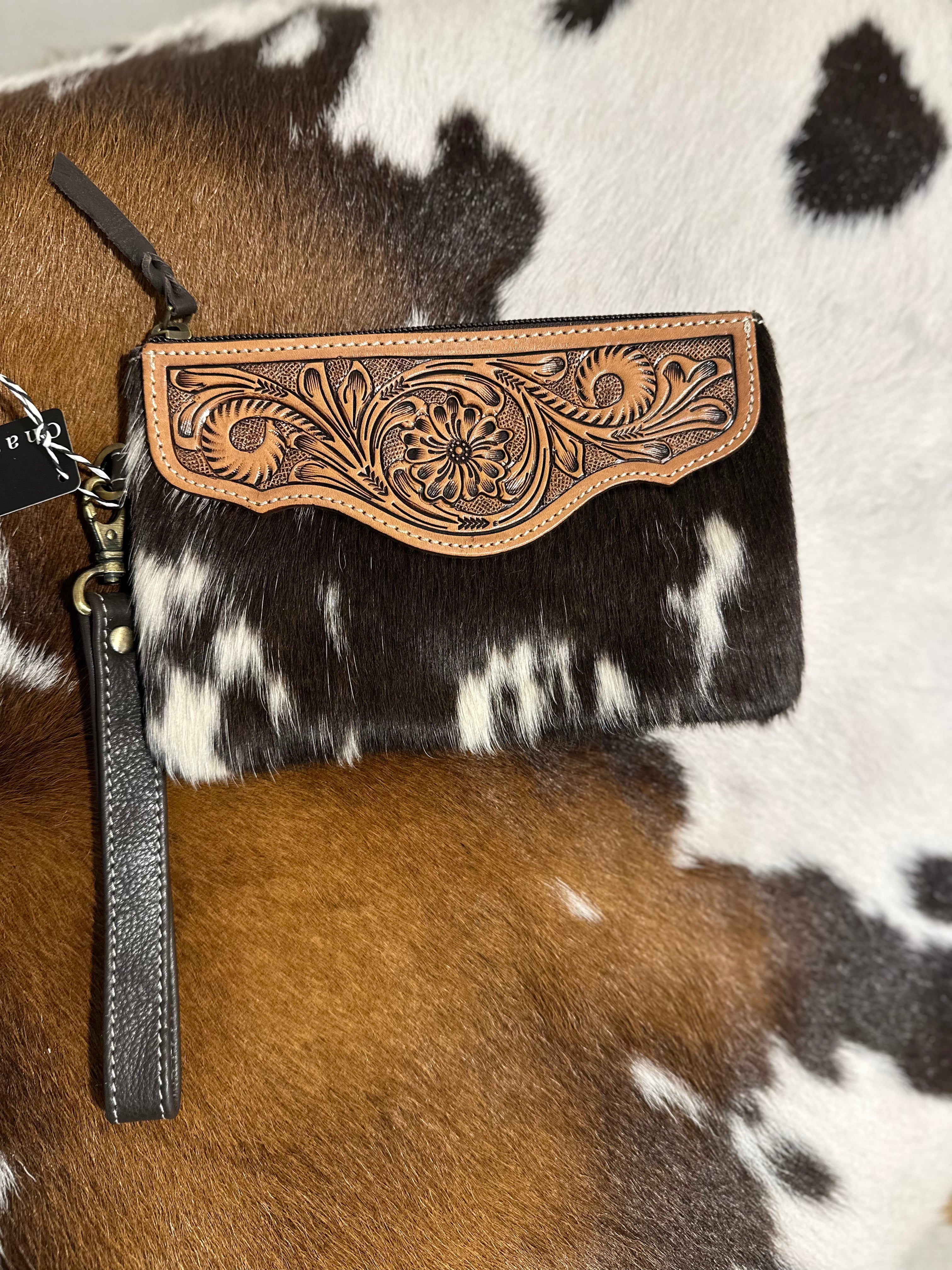 Mia Hide & tooled leather clutch