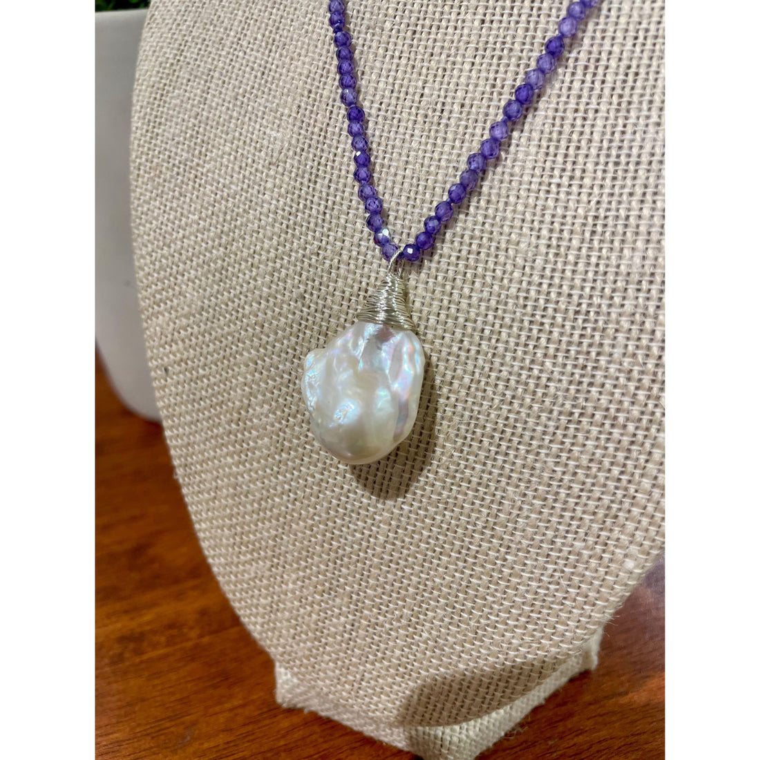 Micro Faceted Zircons Necklace with Lustrous Baroque Pearl