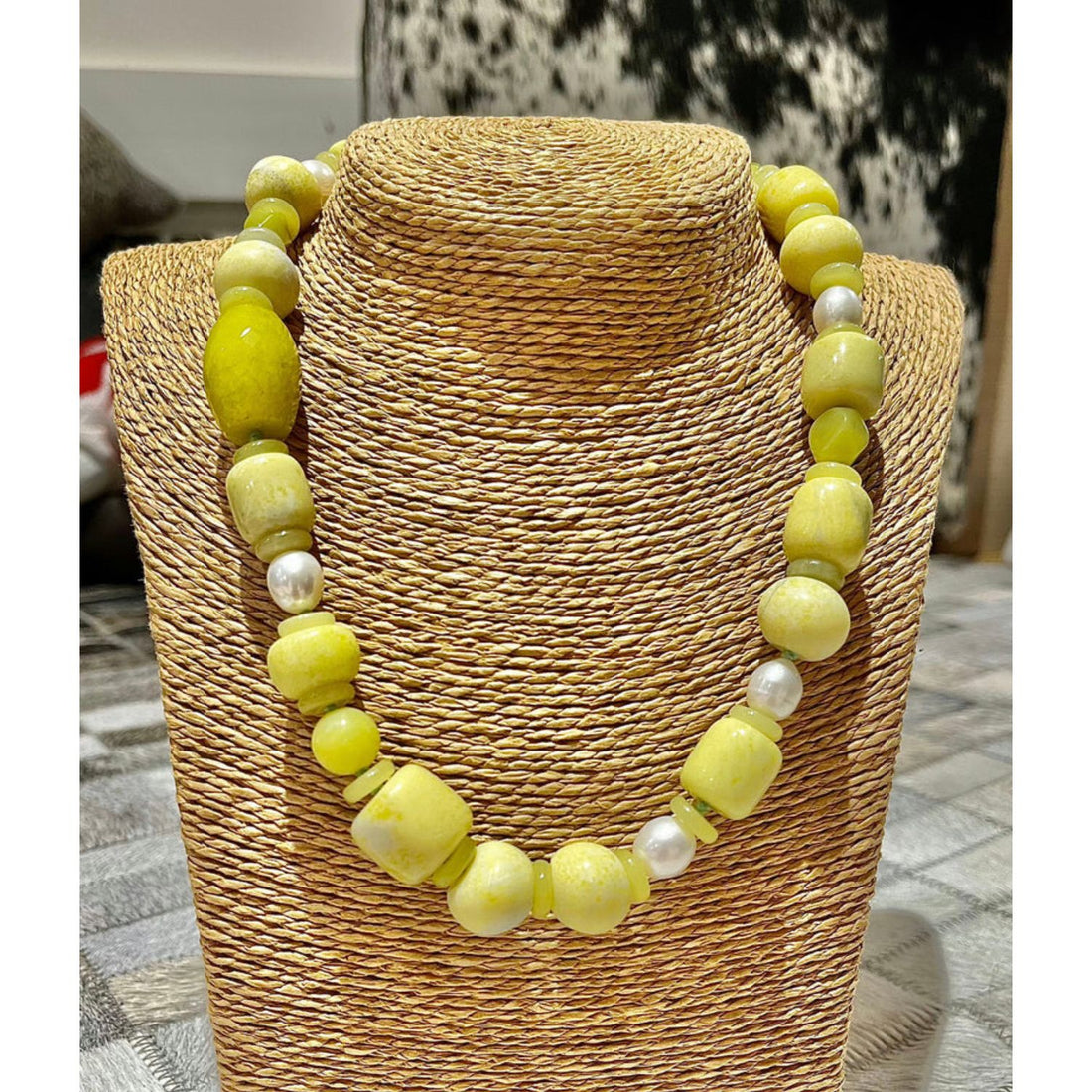 Agate and Jade necklace with fresh water pearls