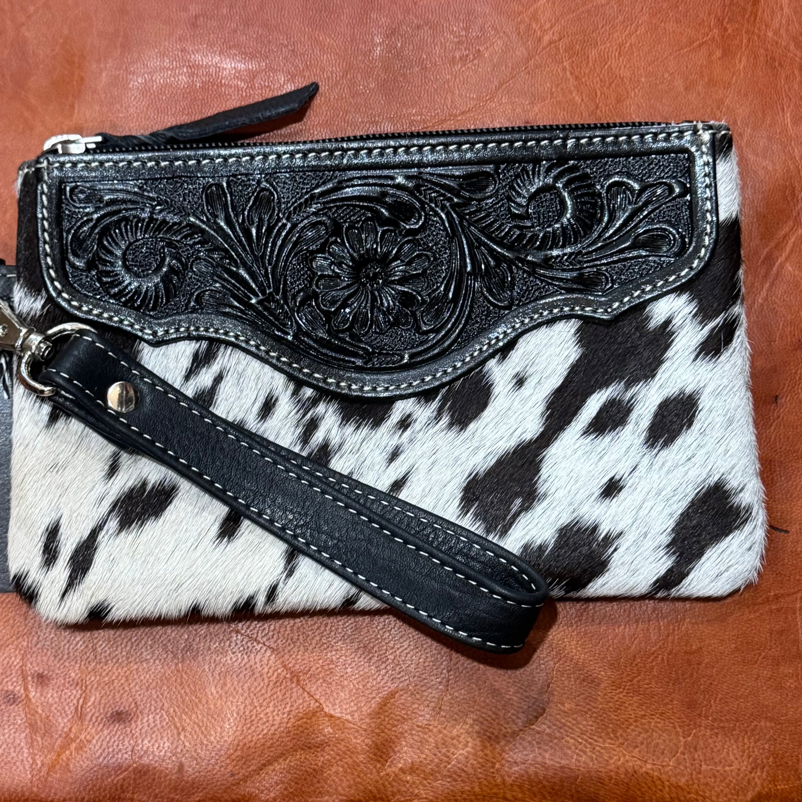 Mia Hide & Tooled Leather Clutch