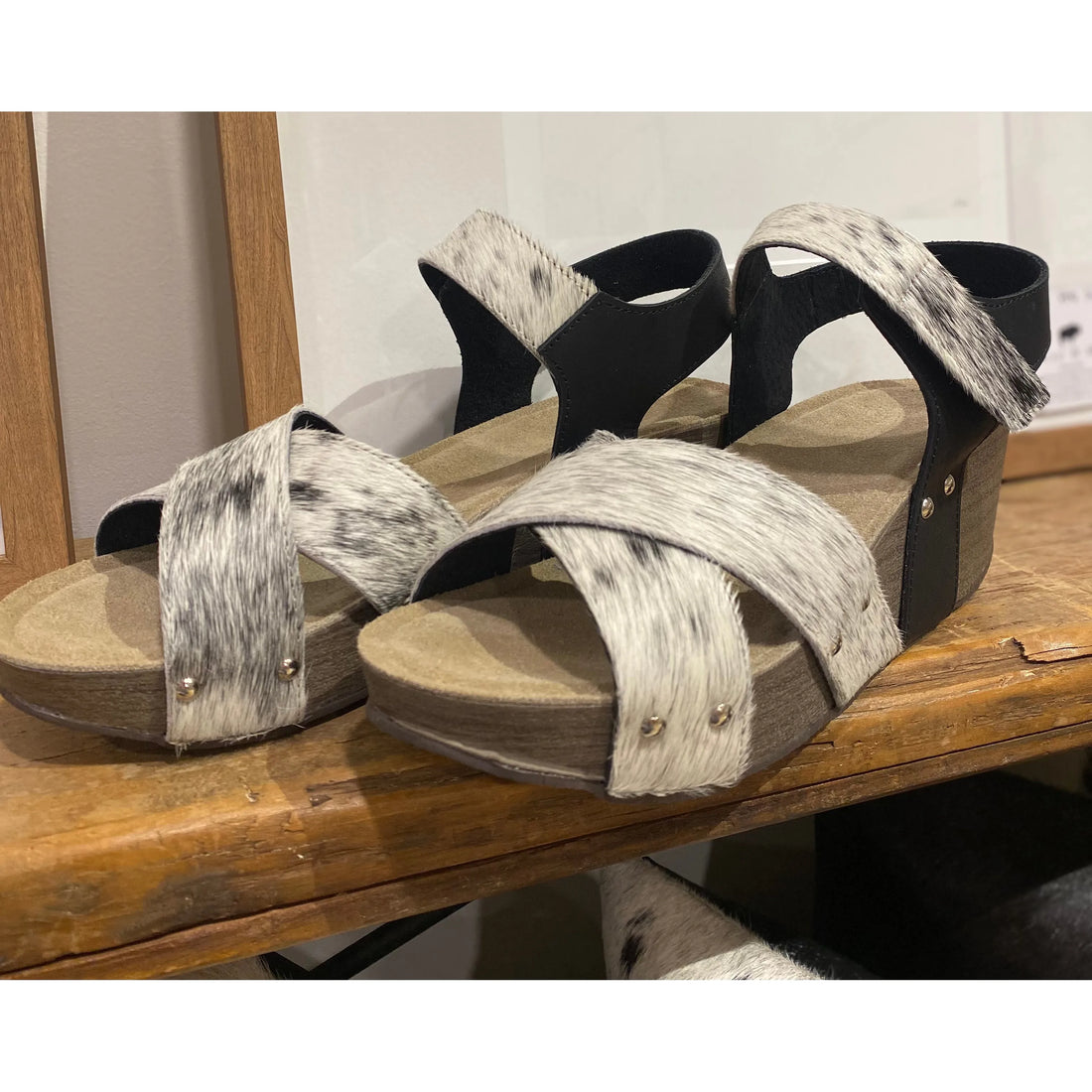 Black and White Cowhide Wedges Size 40 