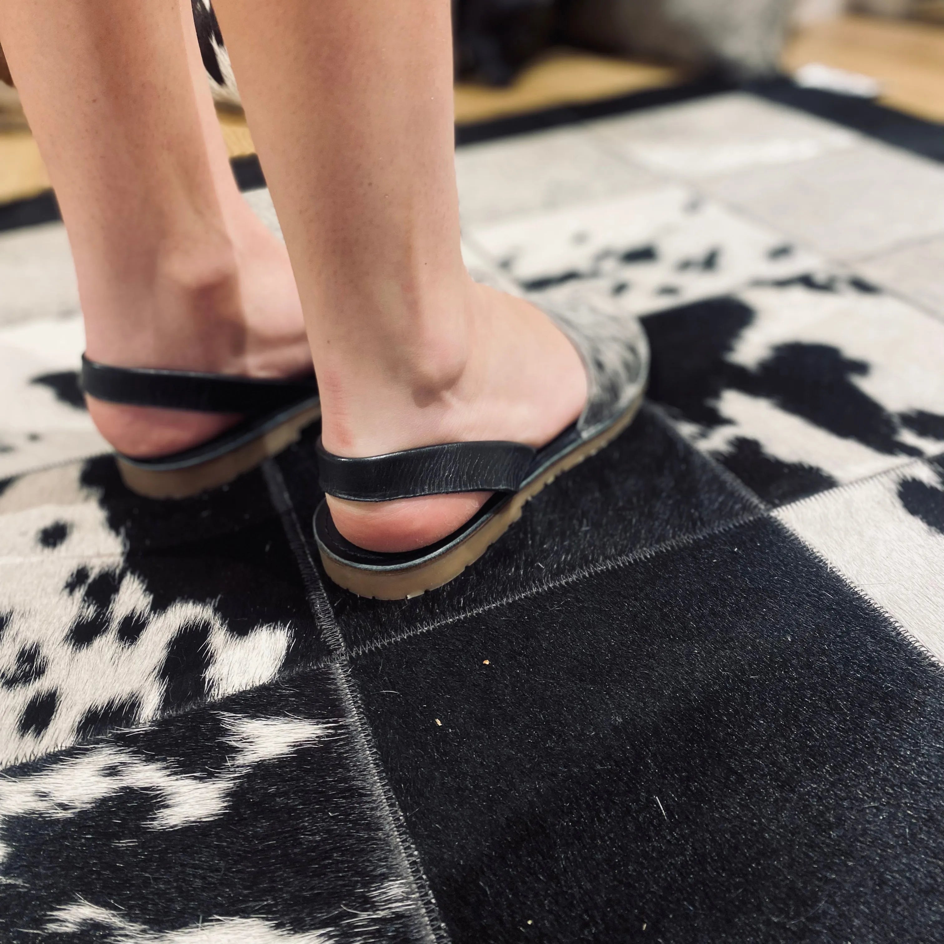 Black Cowhide Shoes Sling Back