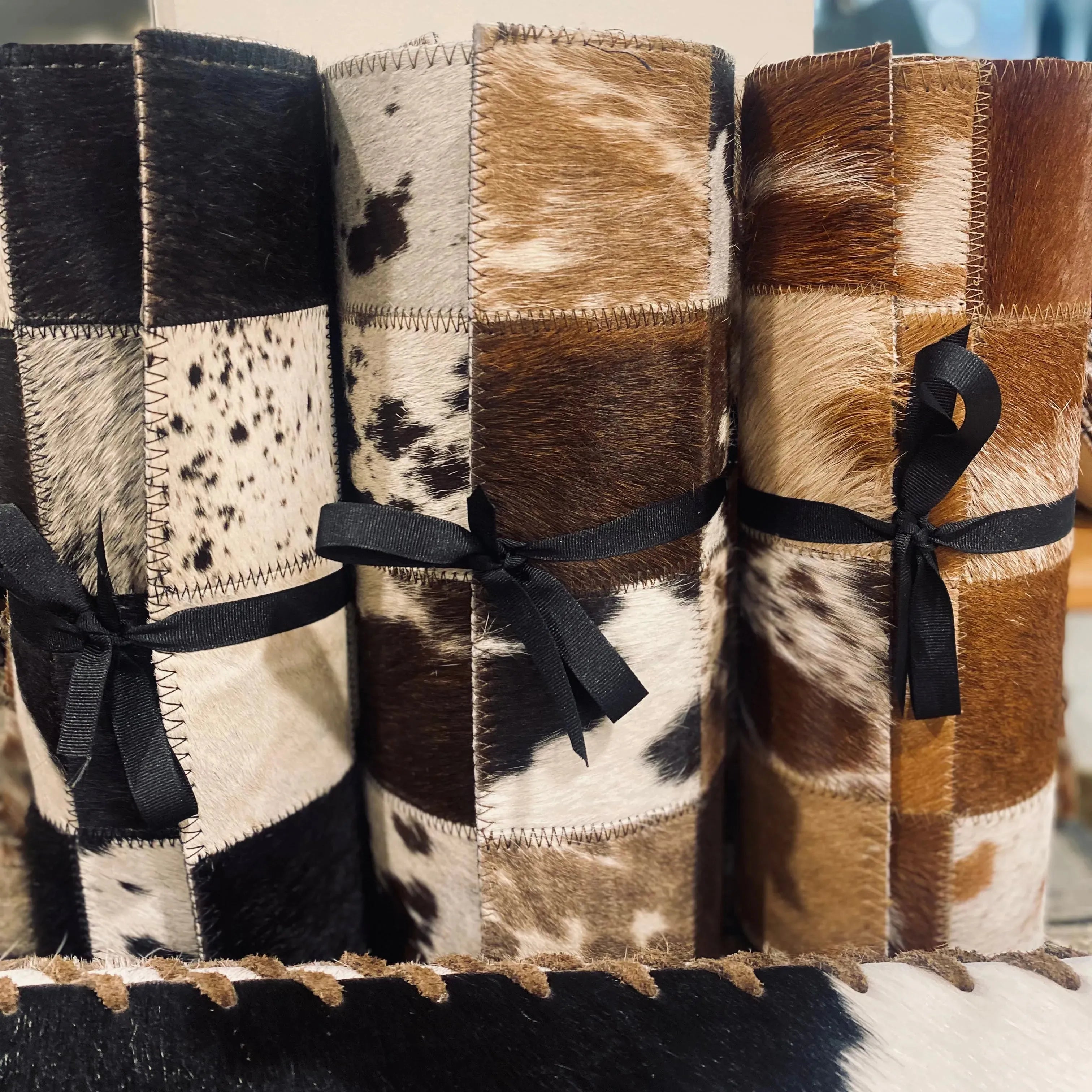 Cowhide table runner - choose your colours Patchwork.