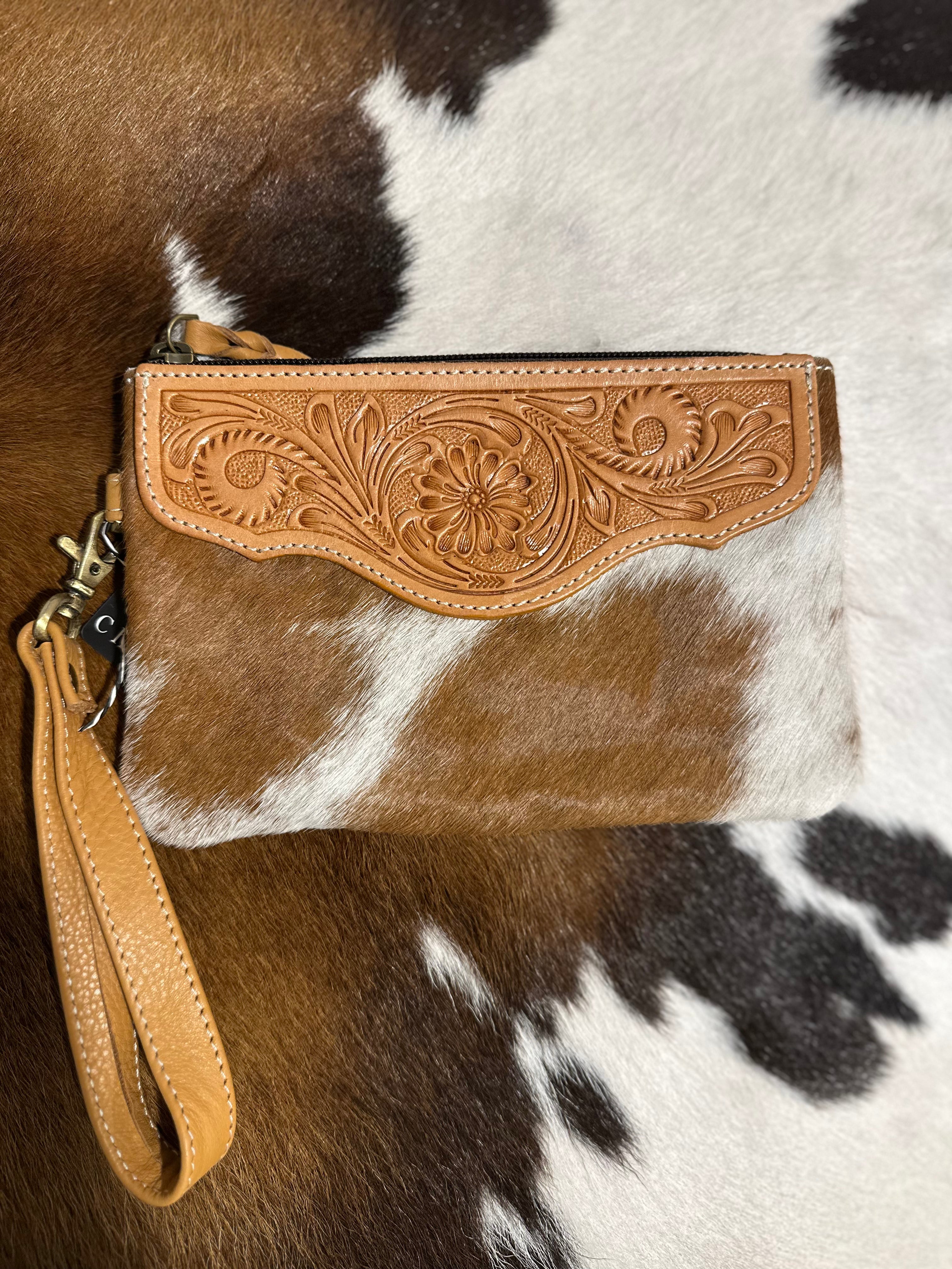 Mia Hide & tooled leather clutch