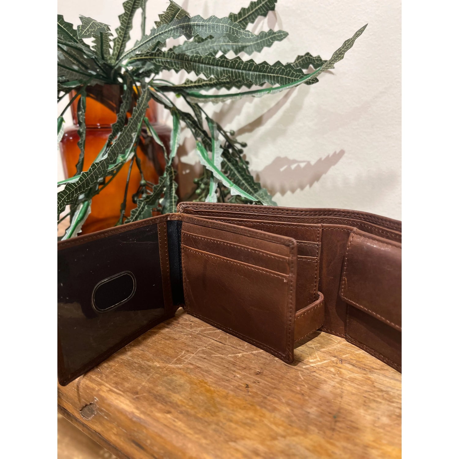 Cognac Plain Leather Wallet