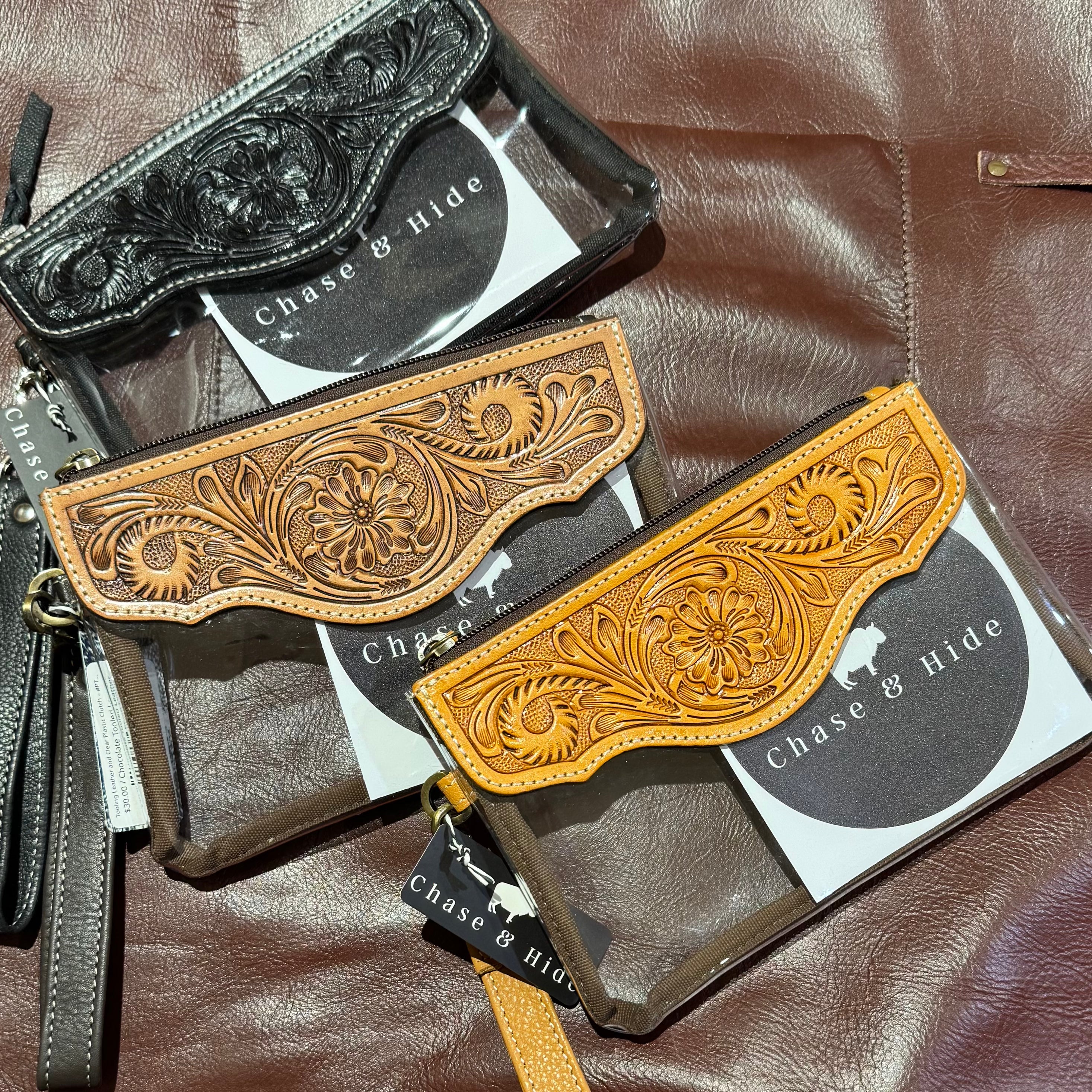 Tooling Leather and Clear Plastic Clutch –