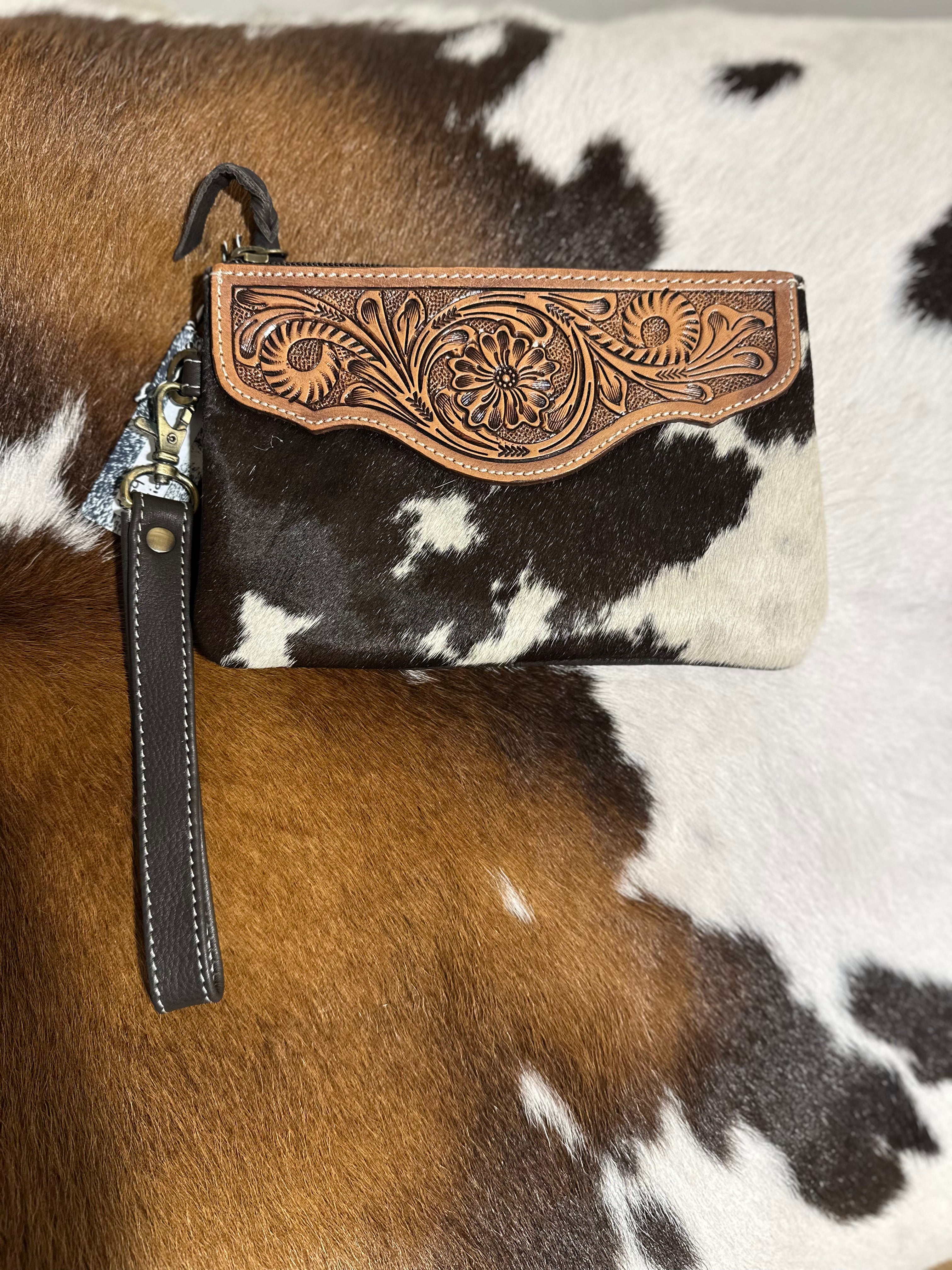 Mia Hide & tooled leather clutch