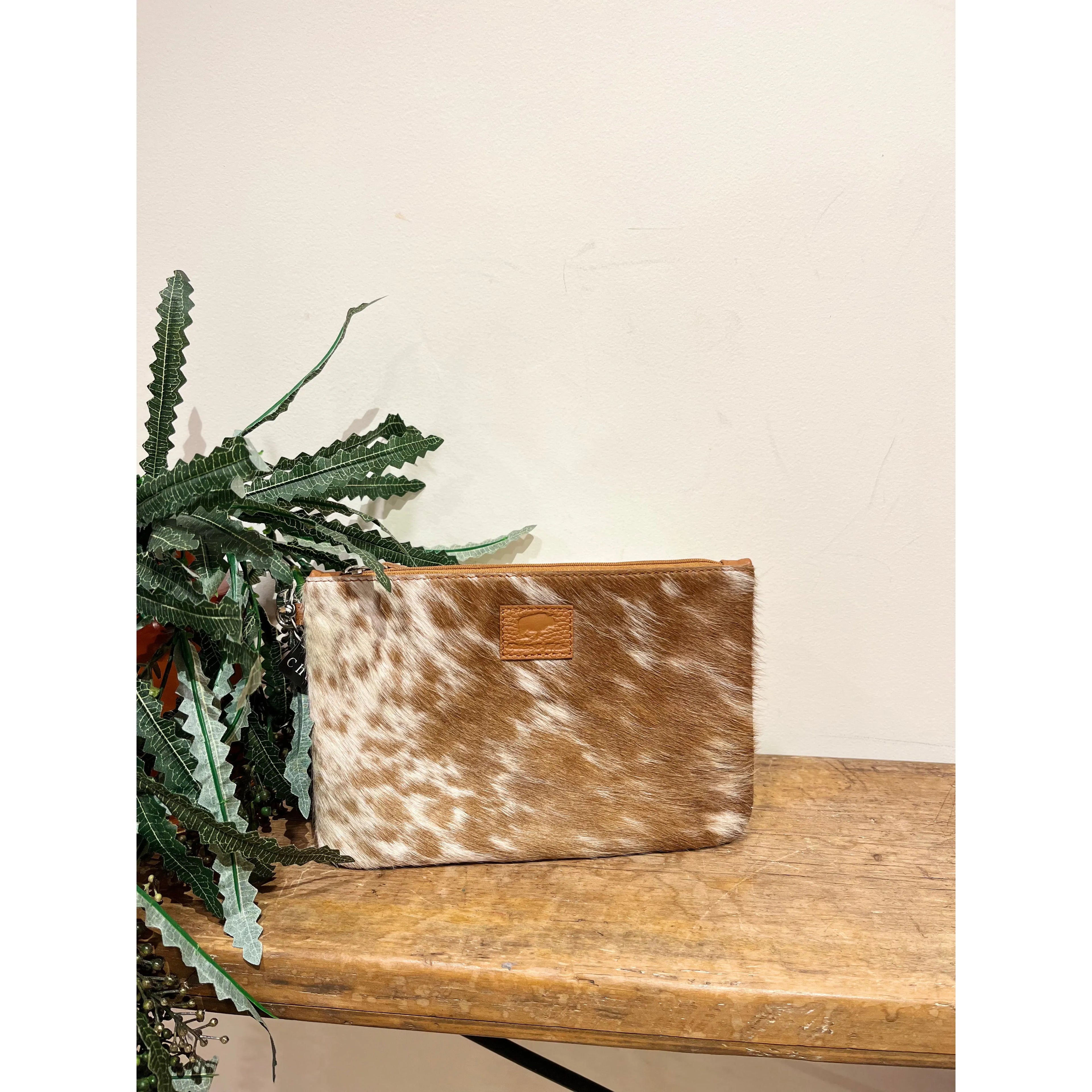 Large Hide Tan Clutch