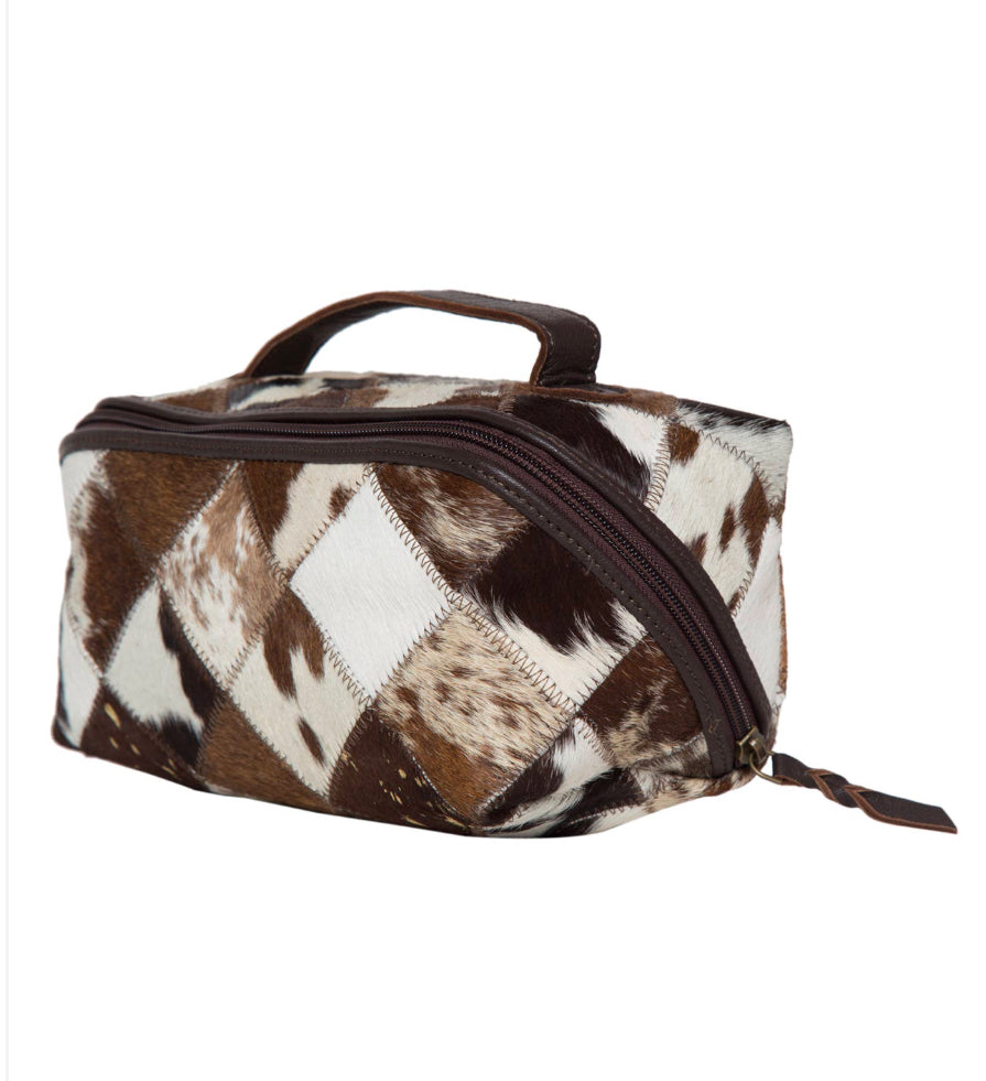 Patchwork Cowhide and Tooling Leather Cosmetics Bag – AT64