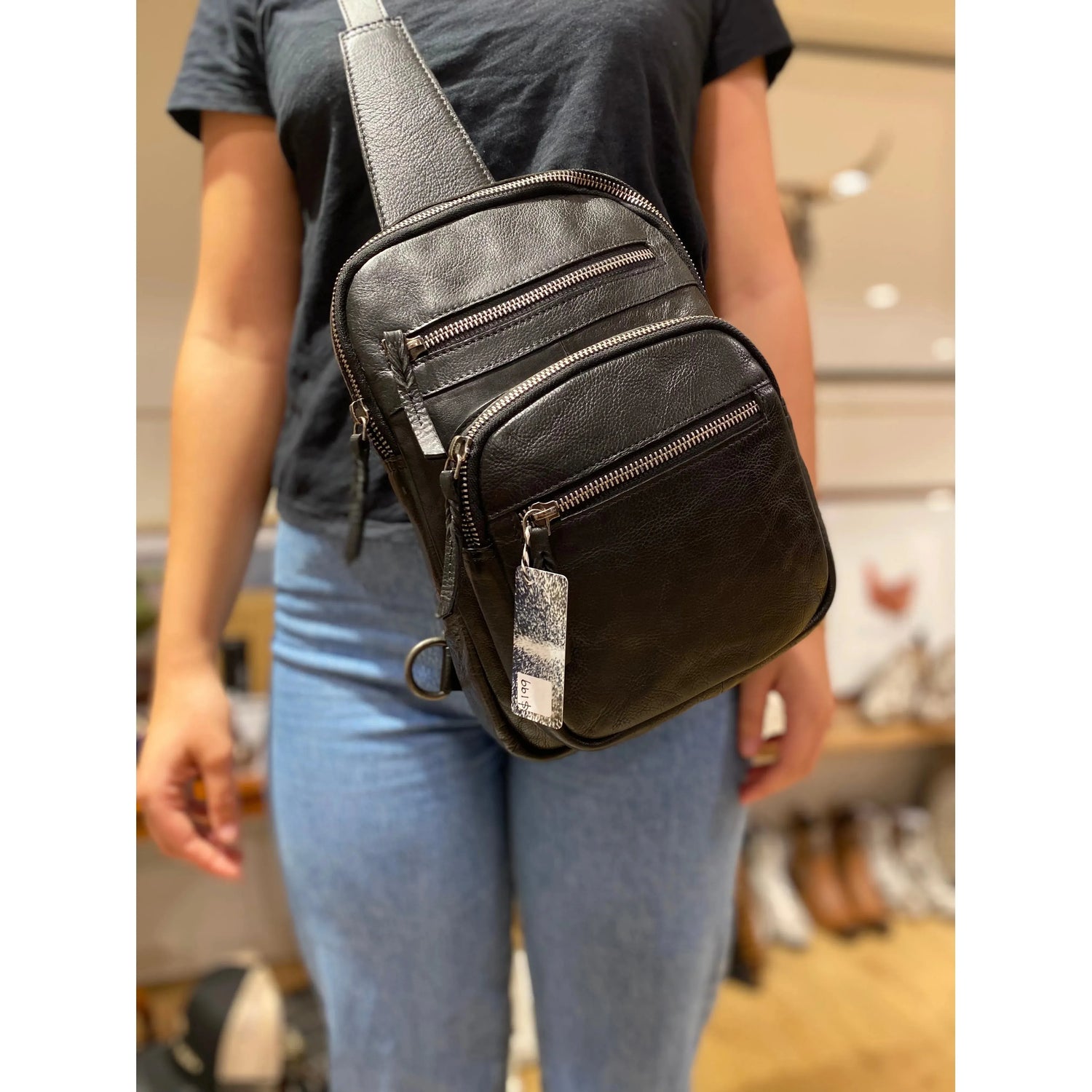 Black Leather sling Bag