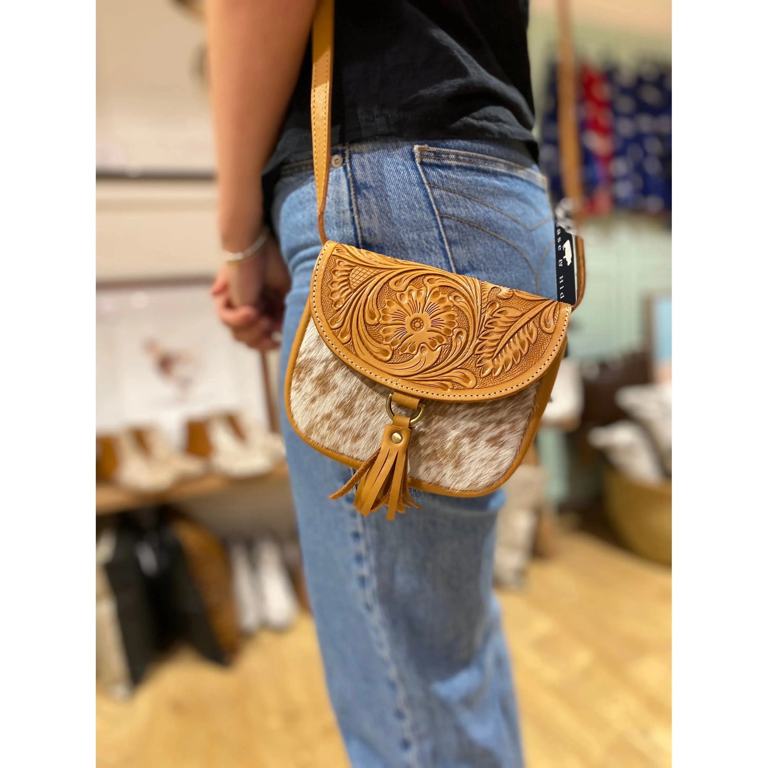 cowhide leather handbag