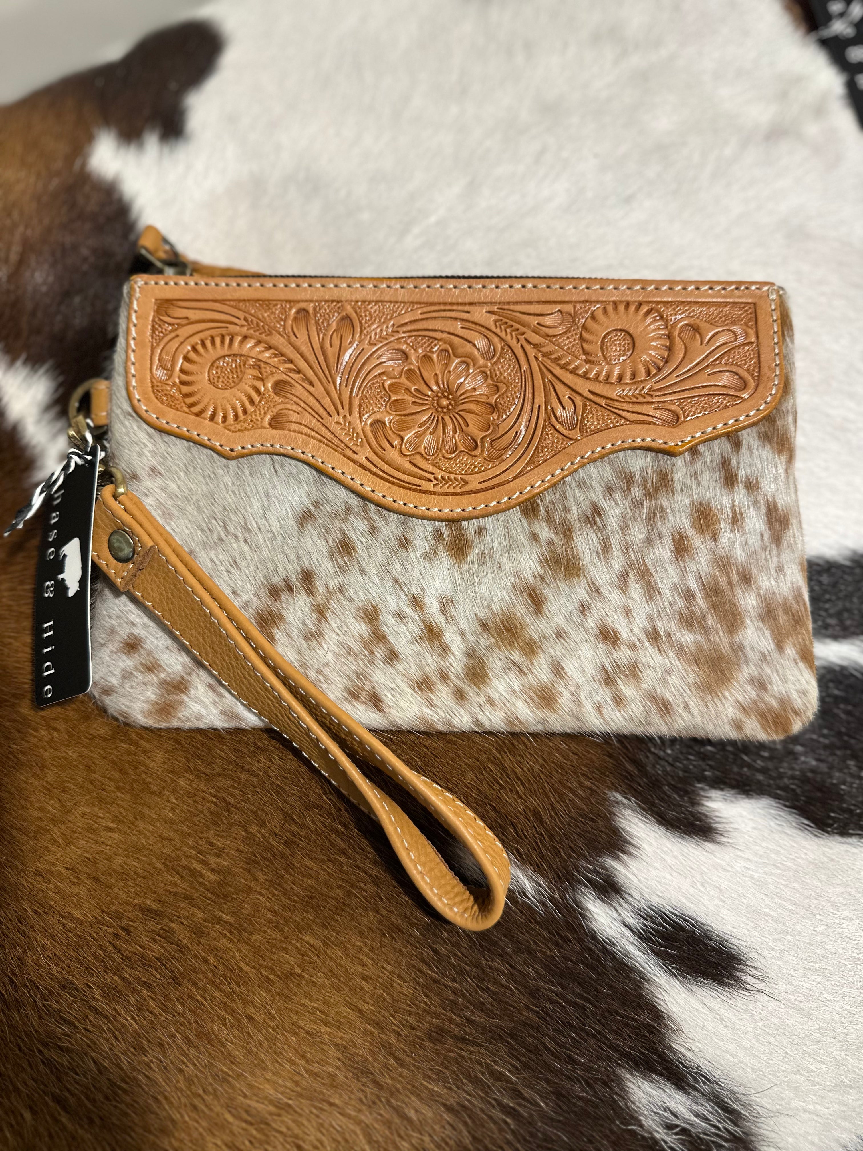 Mia Hide & tooled leather clutch