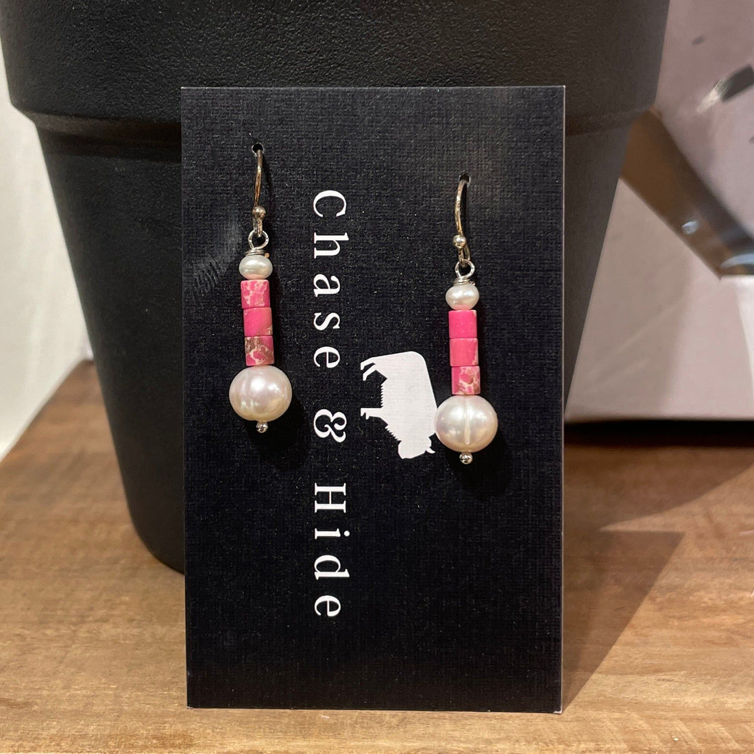 Pink drop earrings