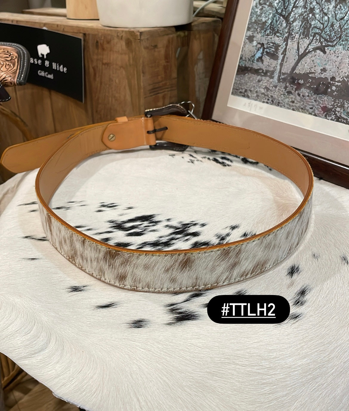 Tan Tooled Leather and Hide Belt