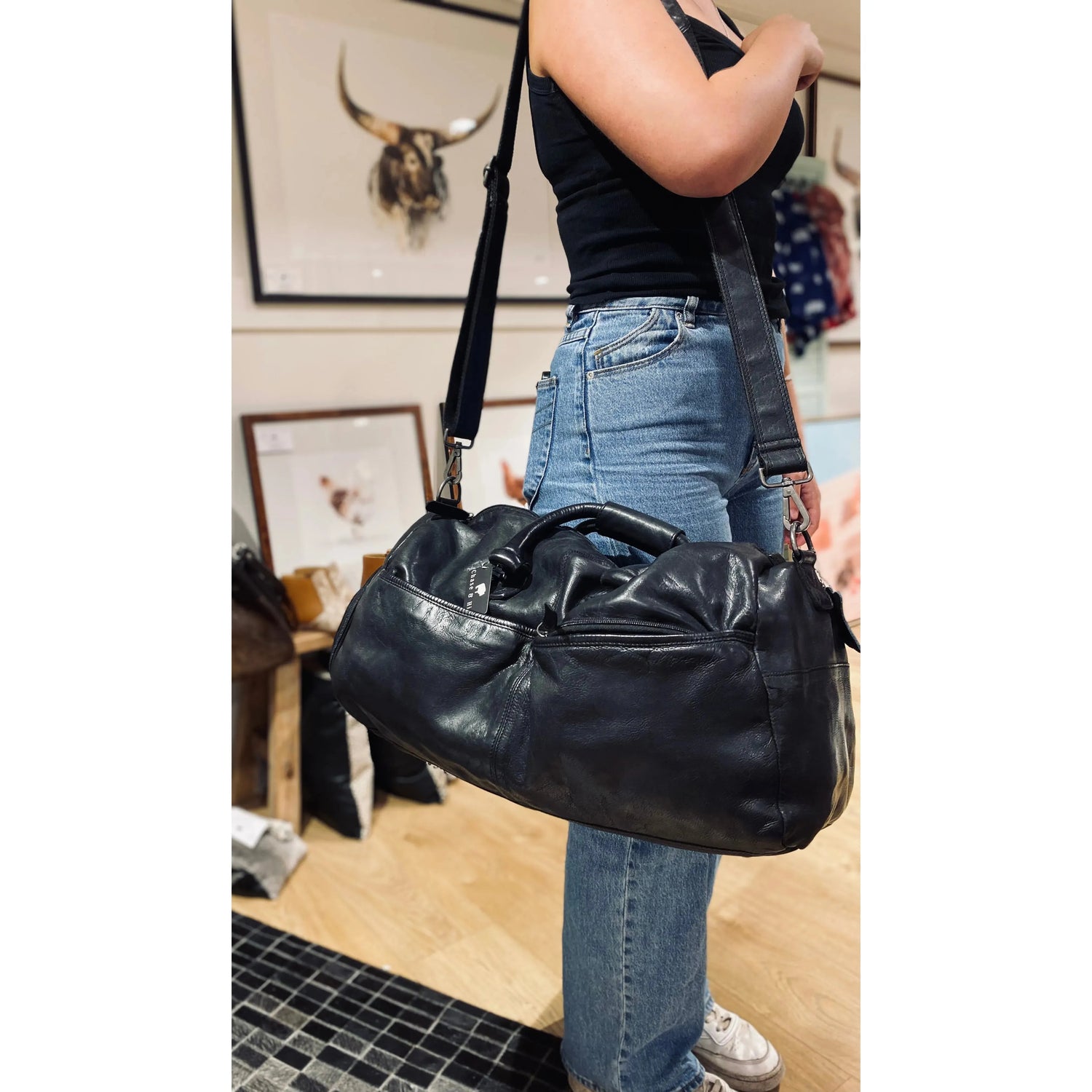 Black Leather overnight Bag