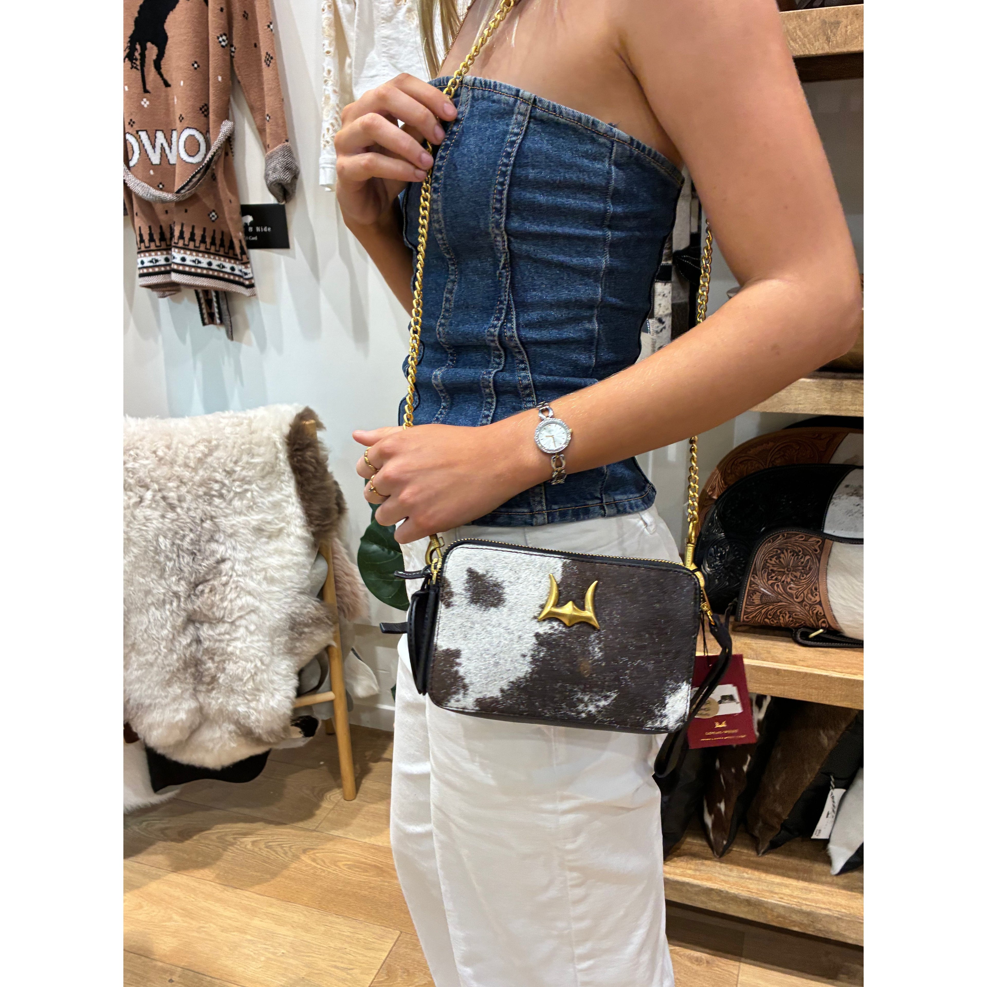 Shell Mini Purse In Black & White Cowhide