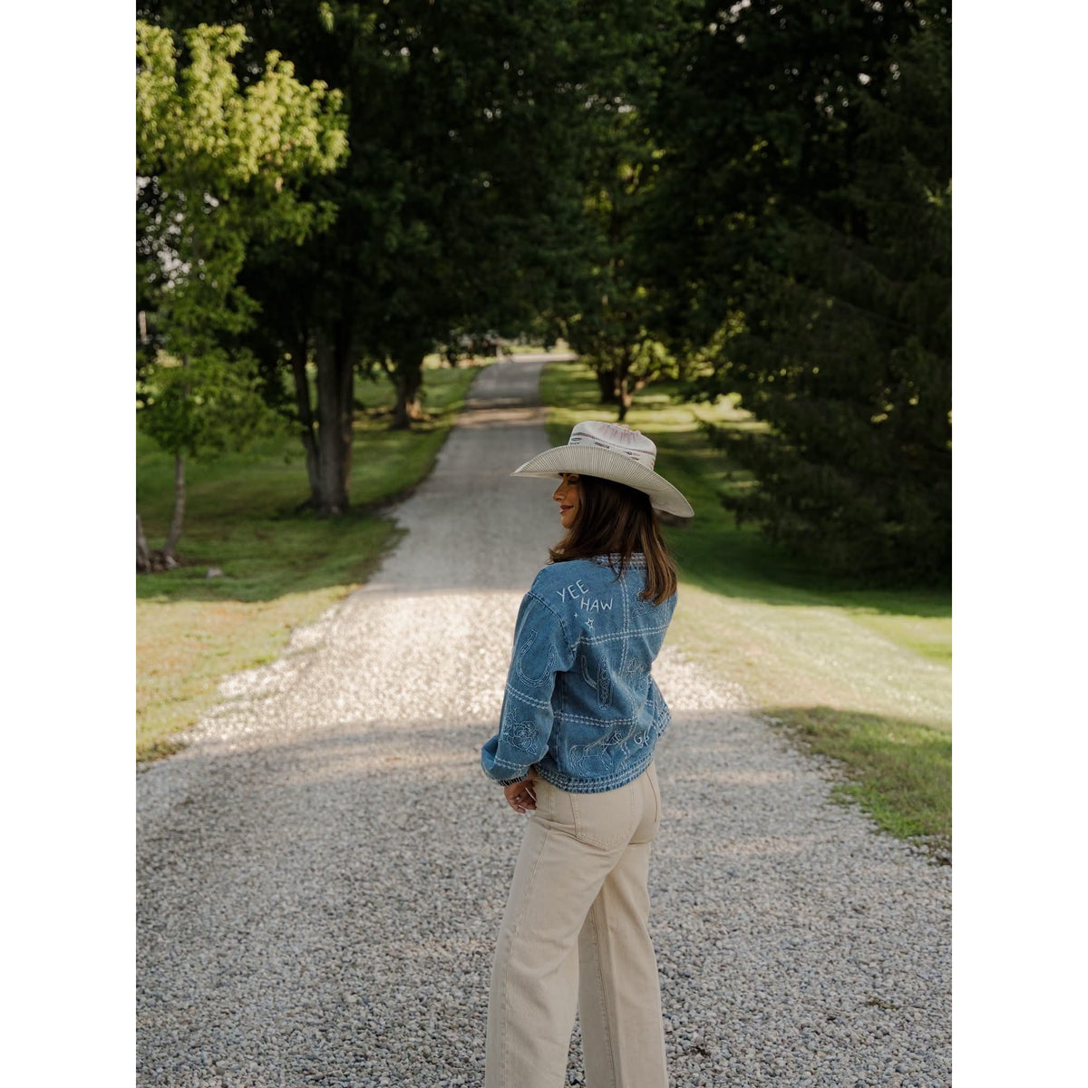 Western Embroidery Puff Sleeve Denim Jacket
