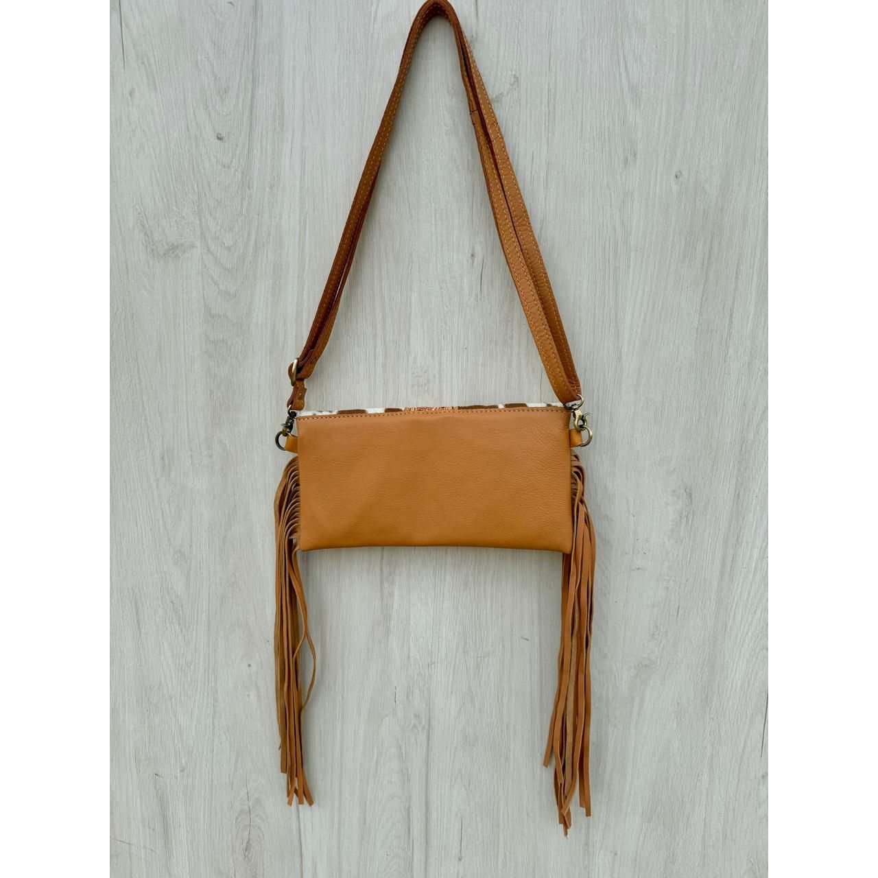 Hand Painted Tooling Leather Flap Cowhide Bag With Fringes – AB74