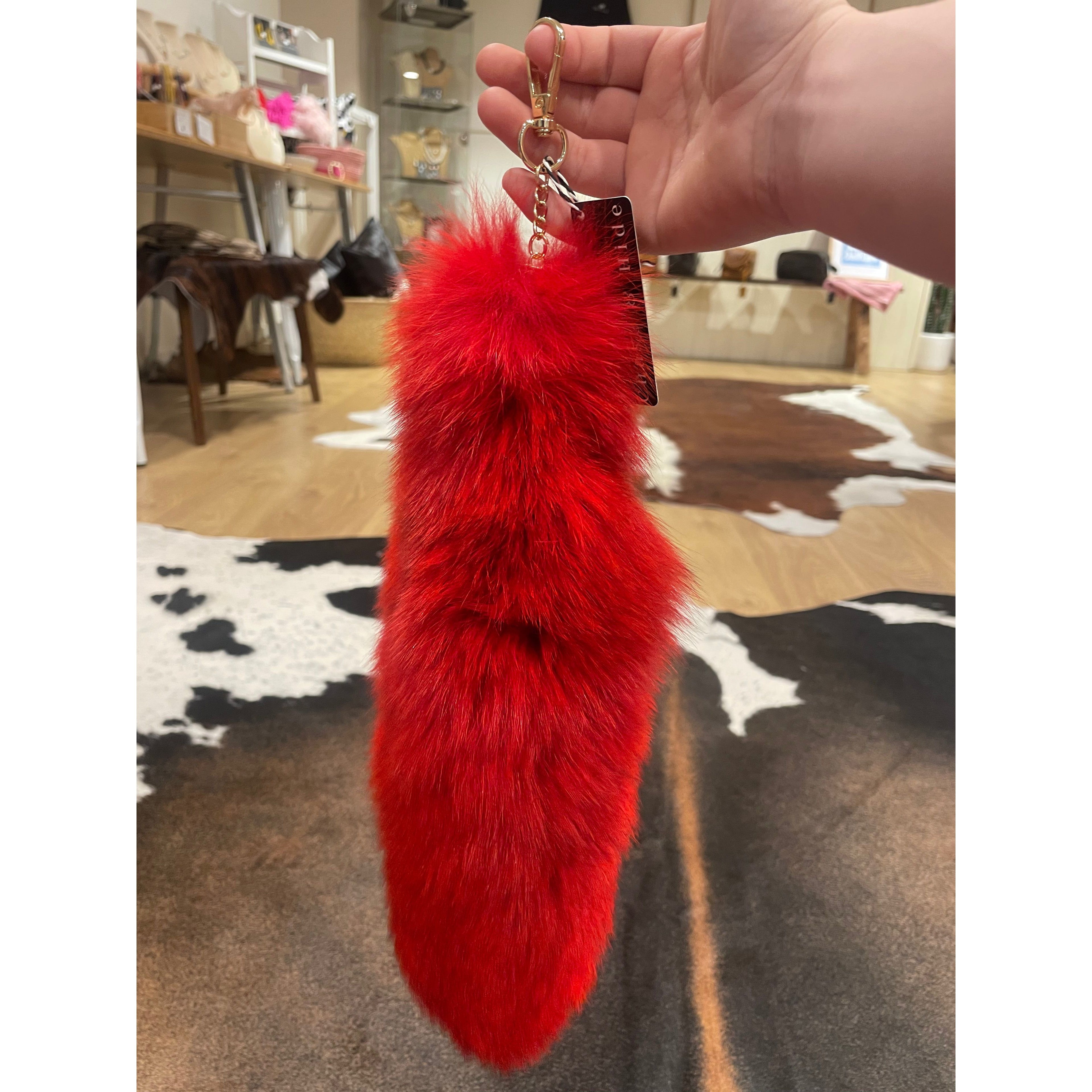 Red Fox Tail Keyring / keychain