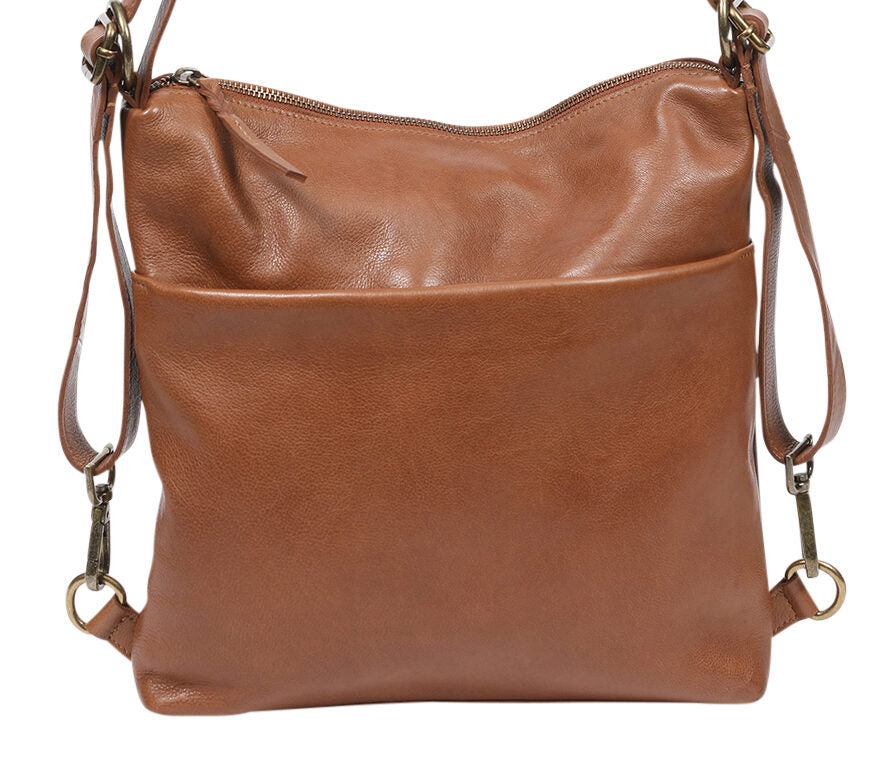 Tan leather backpack/shoulder/crossbody bag