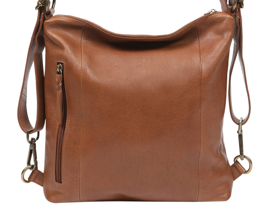 Tan leather backpack/shoulder/crossbody bag