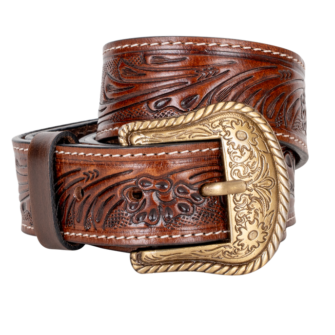 Embossed Dark Brown Leather Belt