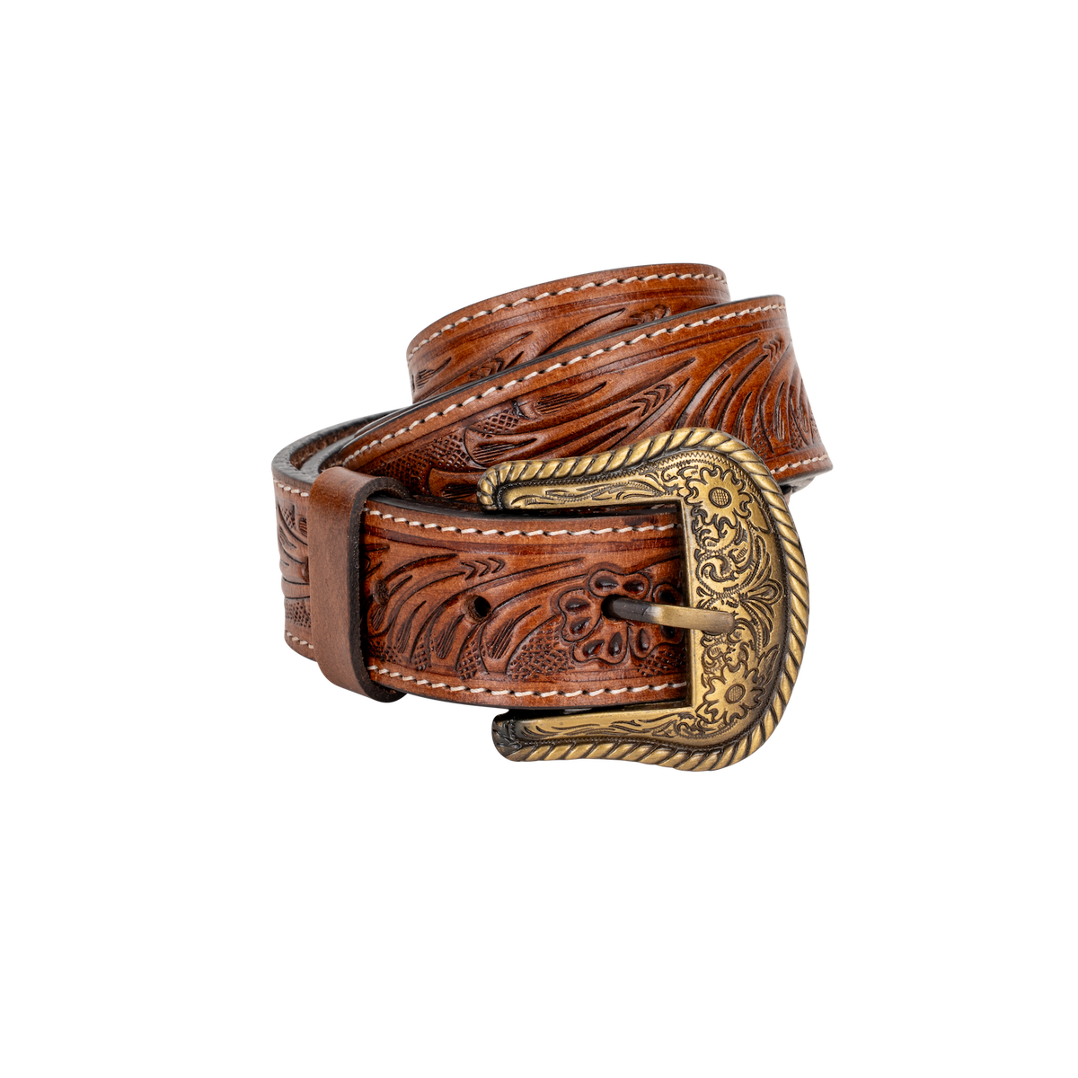 Embossed Light Brown Leather Belt