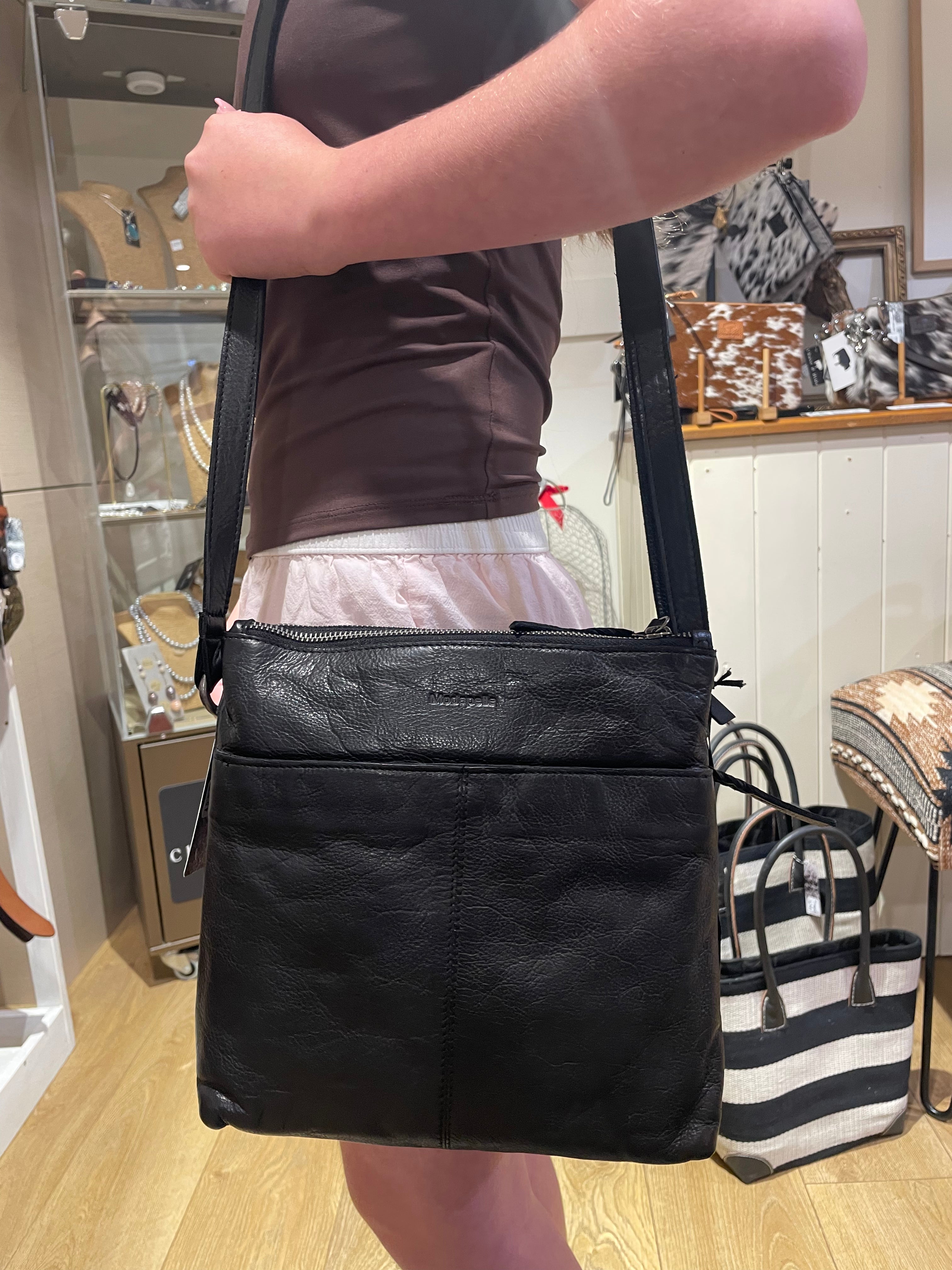 Black leather crossbody bag