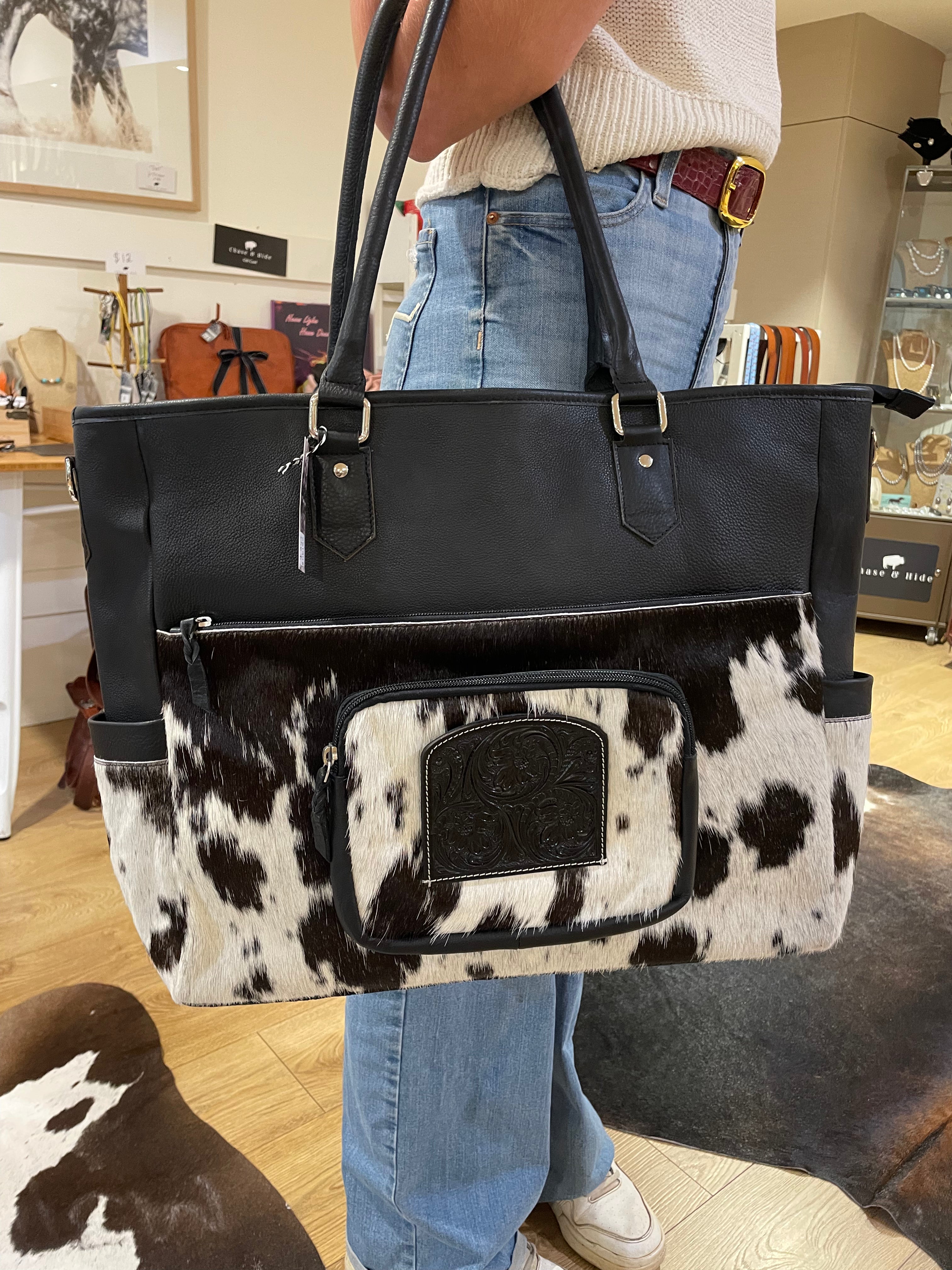 Cowhide and tooling leather nappy / Large Bag