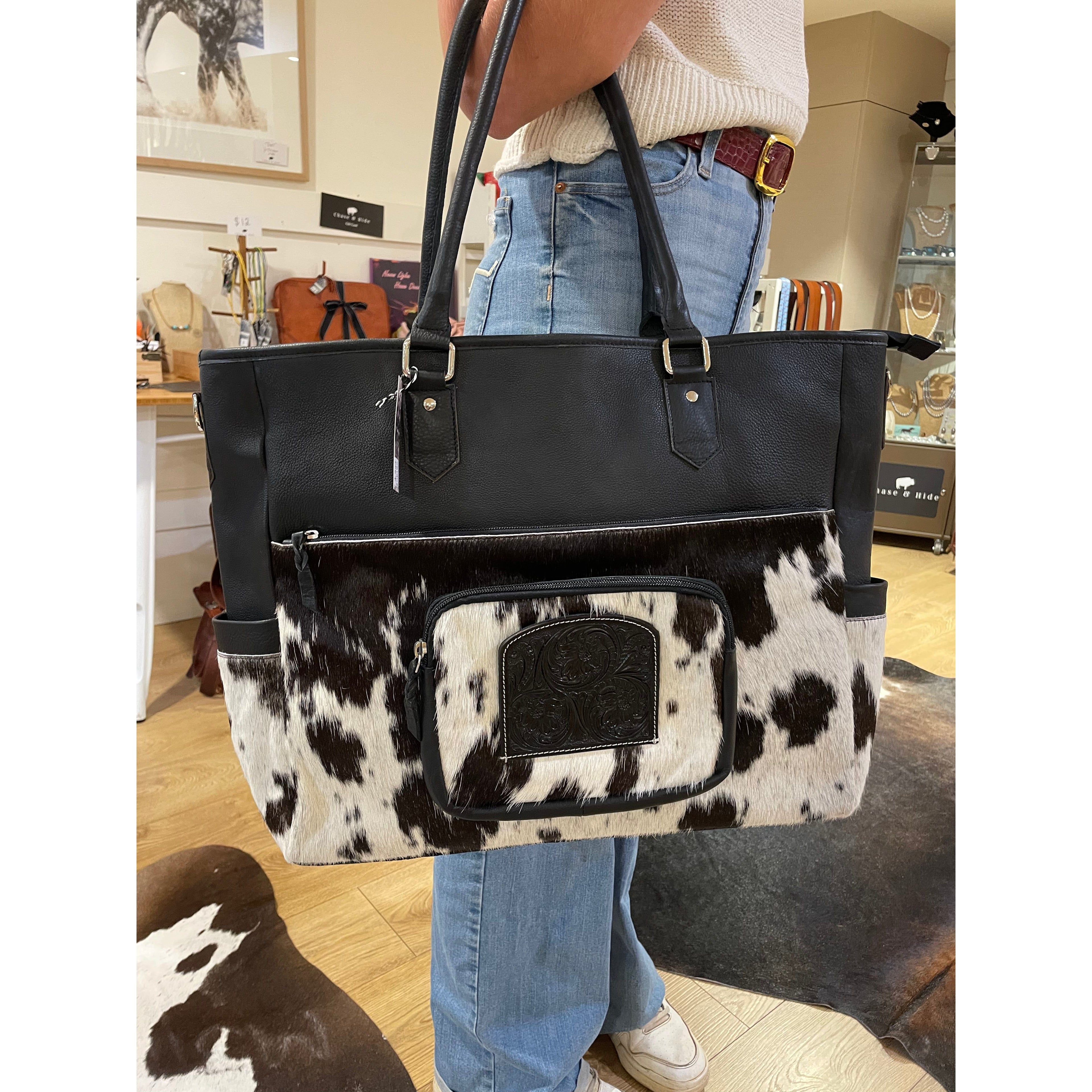 Cowhide and tooling leather nappy / Large Bag