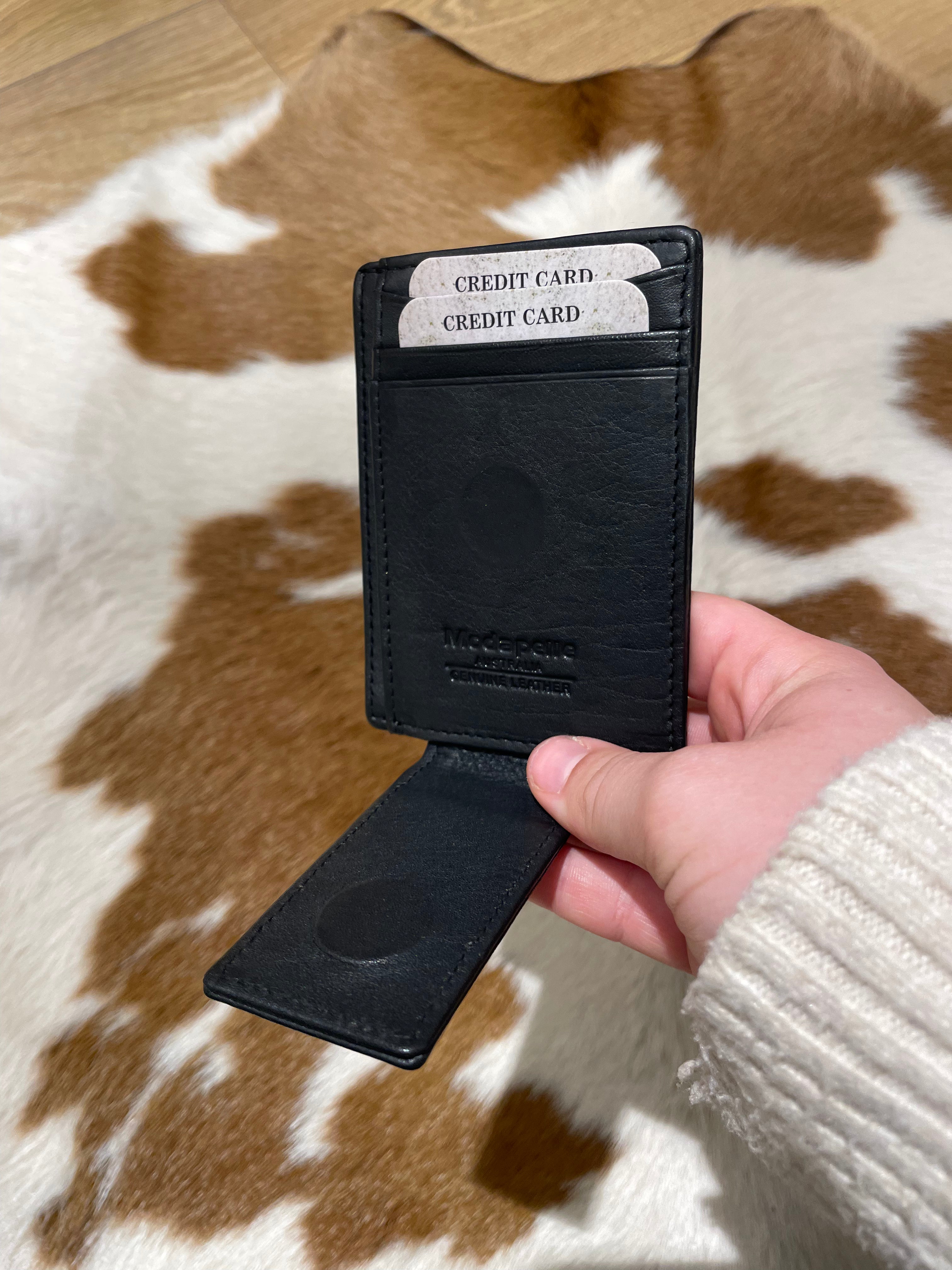 Black Leather Money Clip Wallet