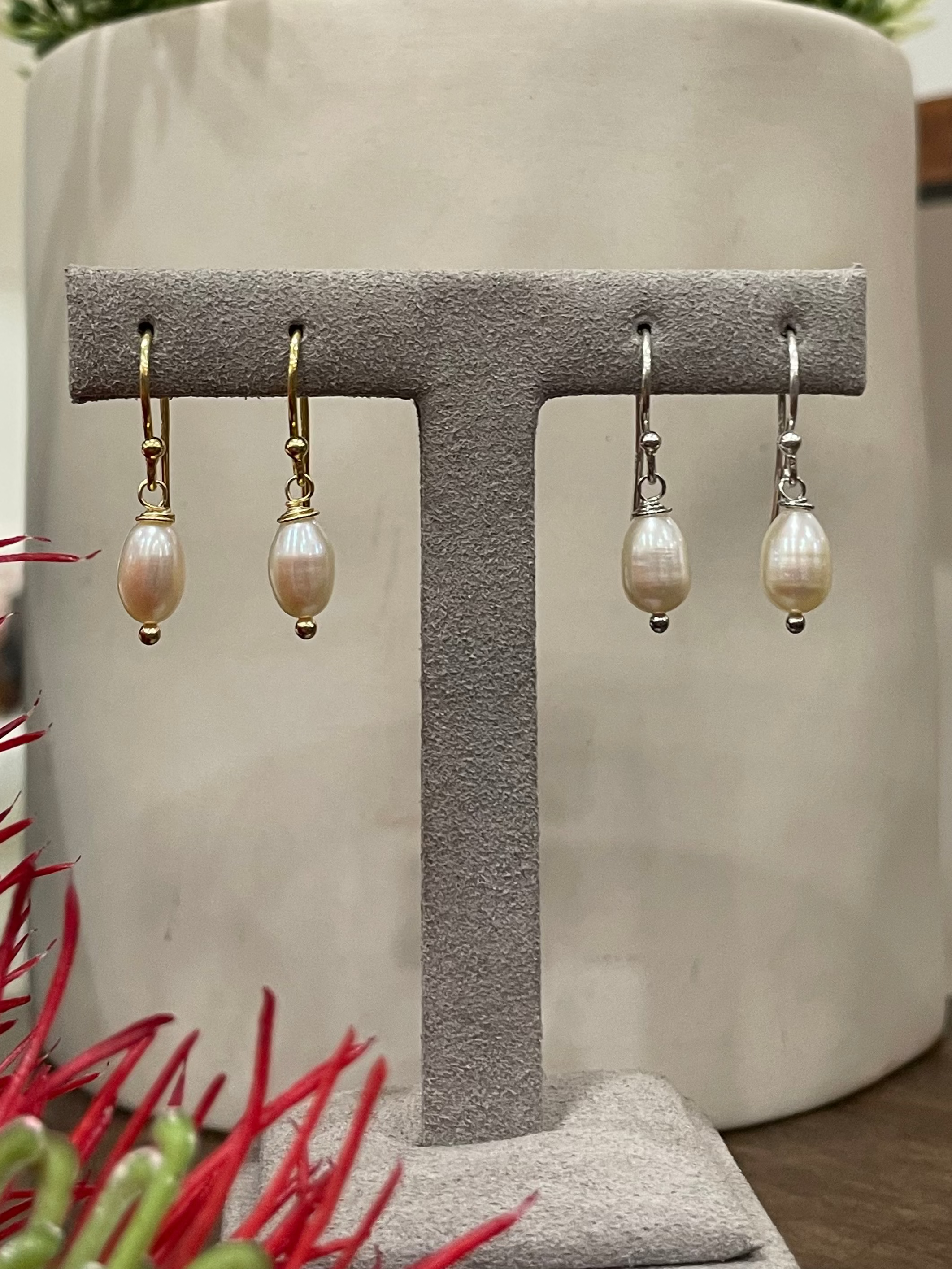 Freshwater Rice Pearl Drop Earrings