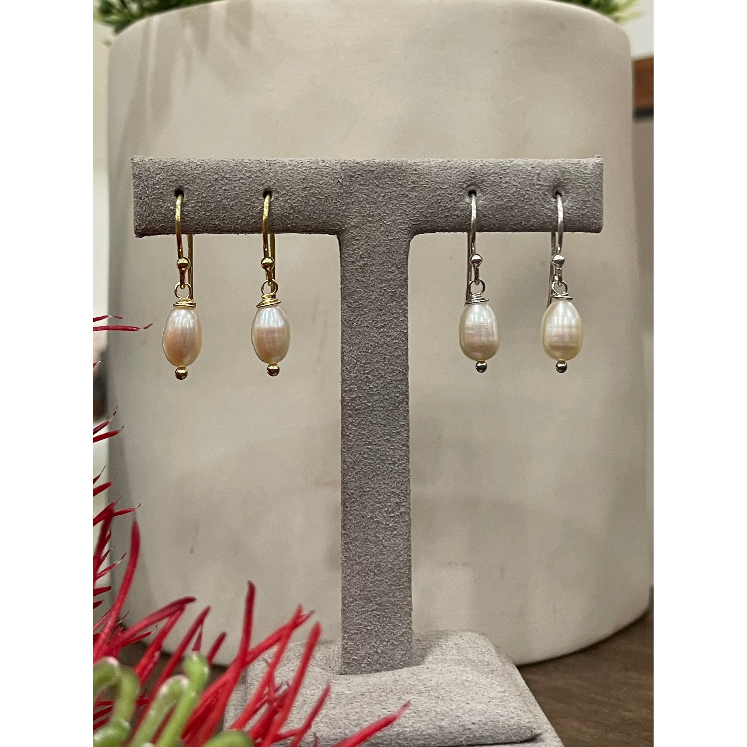 Freshwater Rice Pearl Drop Earrings