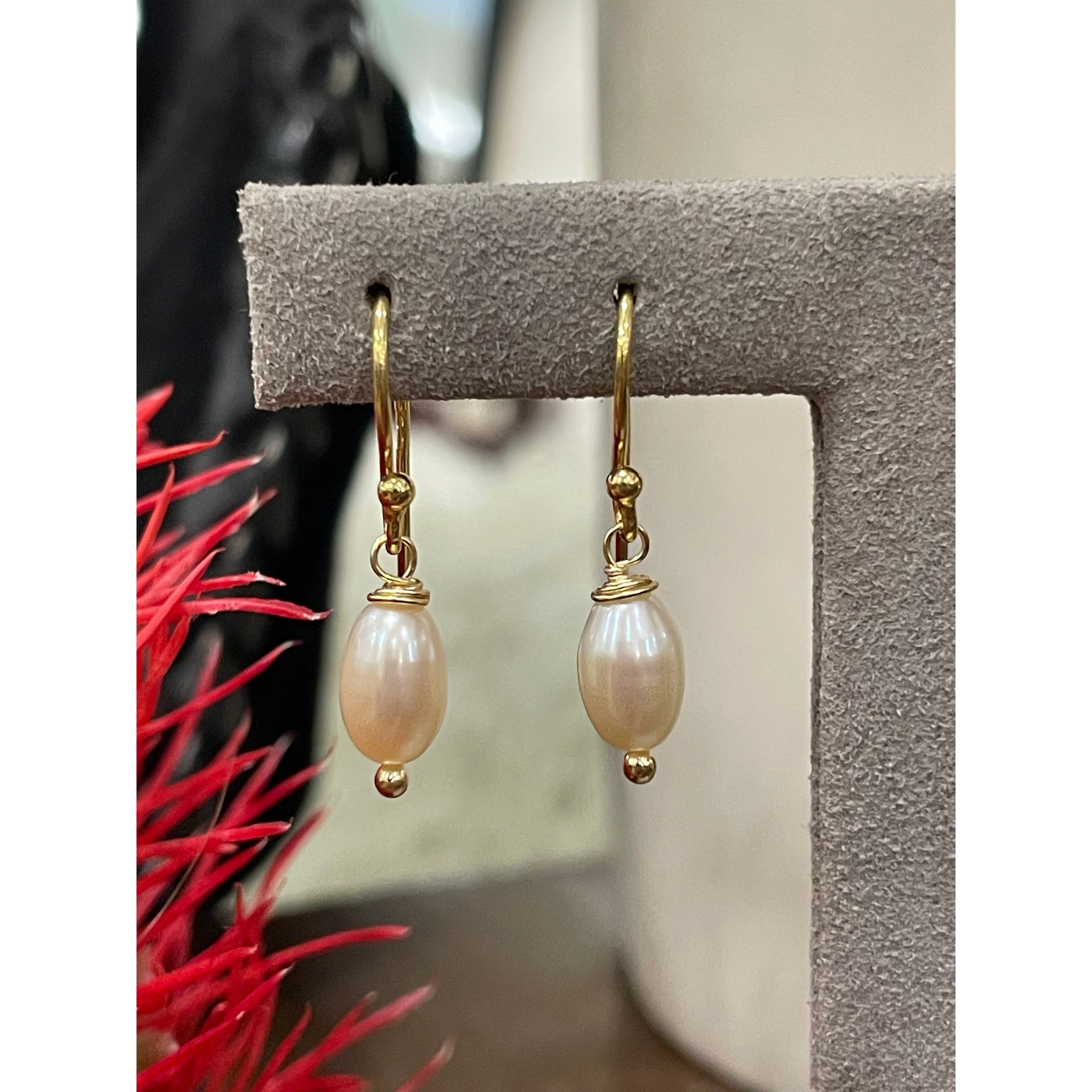 Freshwater Rice Pearl Drop Earrings