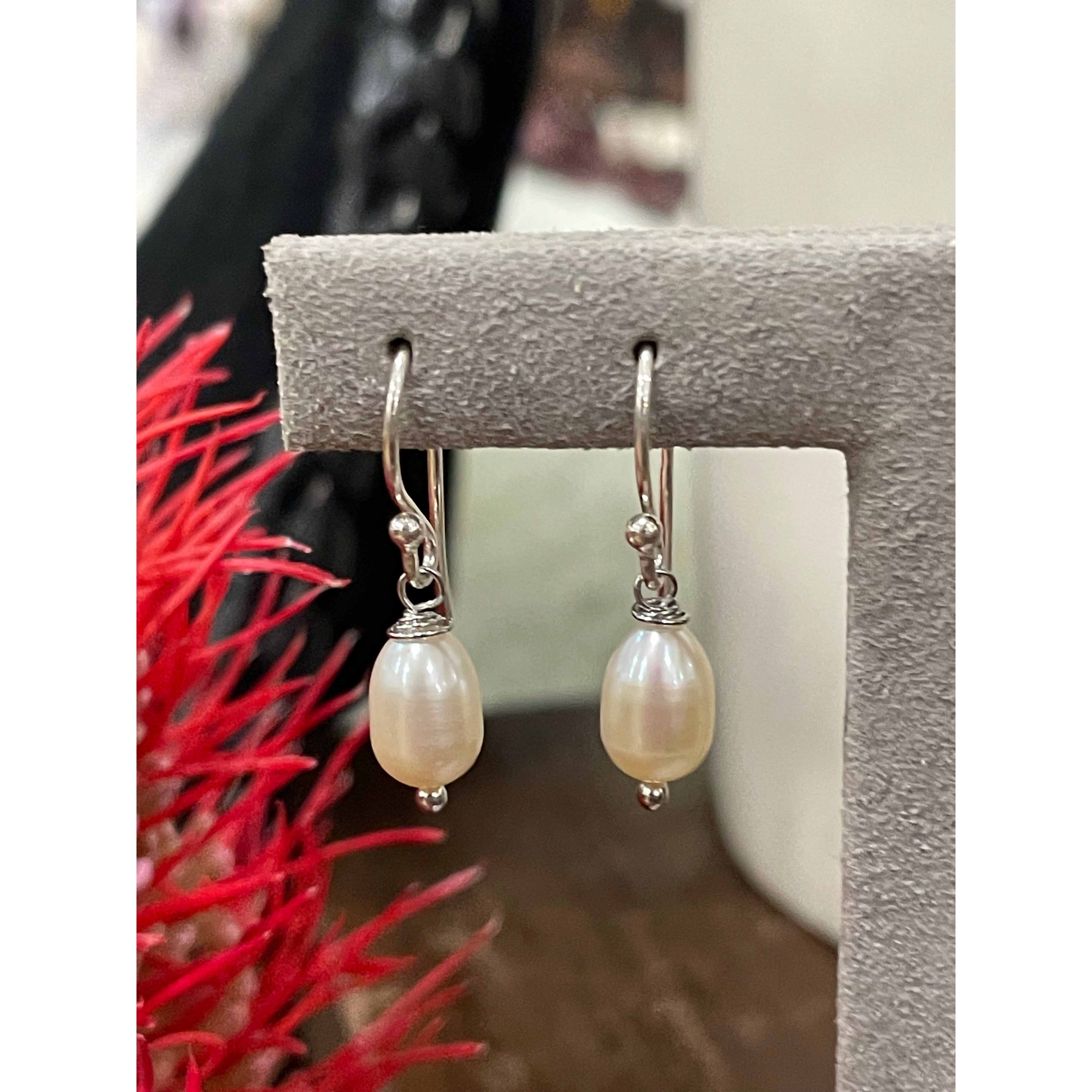 Freshwater Rice Pearl Drop Earrings