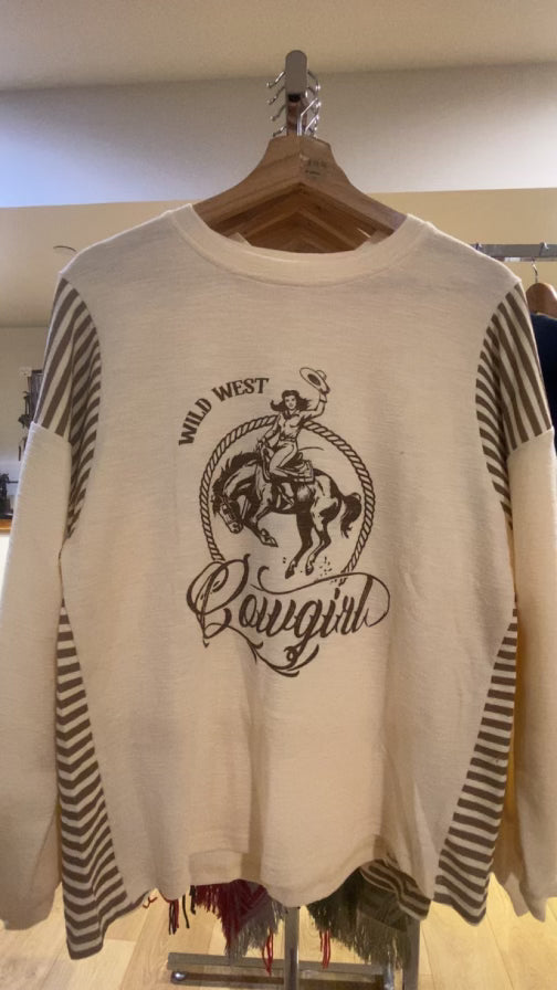 Lemon Western Print Colorblocked Long Sleeve Cotton Blouse