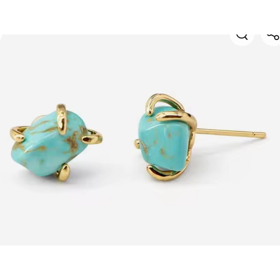 Natural Turquoise Stud Earrings – Gold Plated
