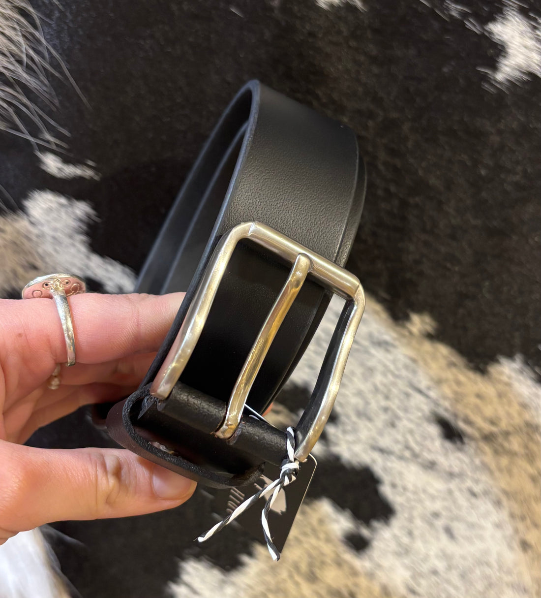 Black Leather Belt with Small Silver Buckle