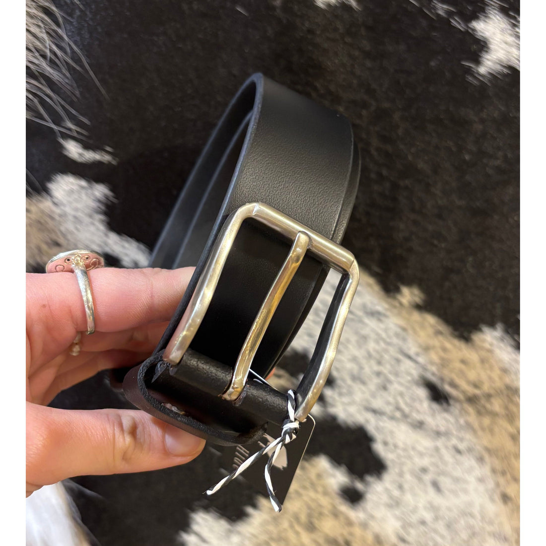 Black Leather Belt with Small Silver Buckle