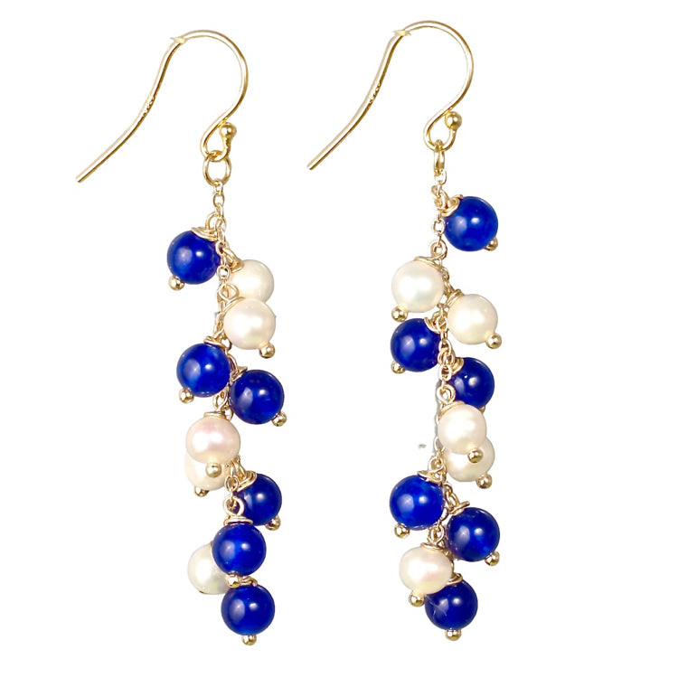 Freshwater Pearl & dyed jade earrings Gold