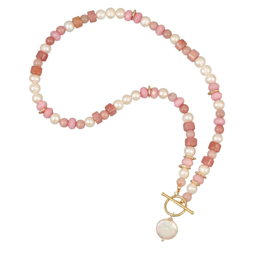 Pink Jade & Pearl Necklace